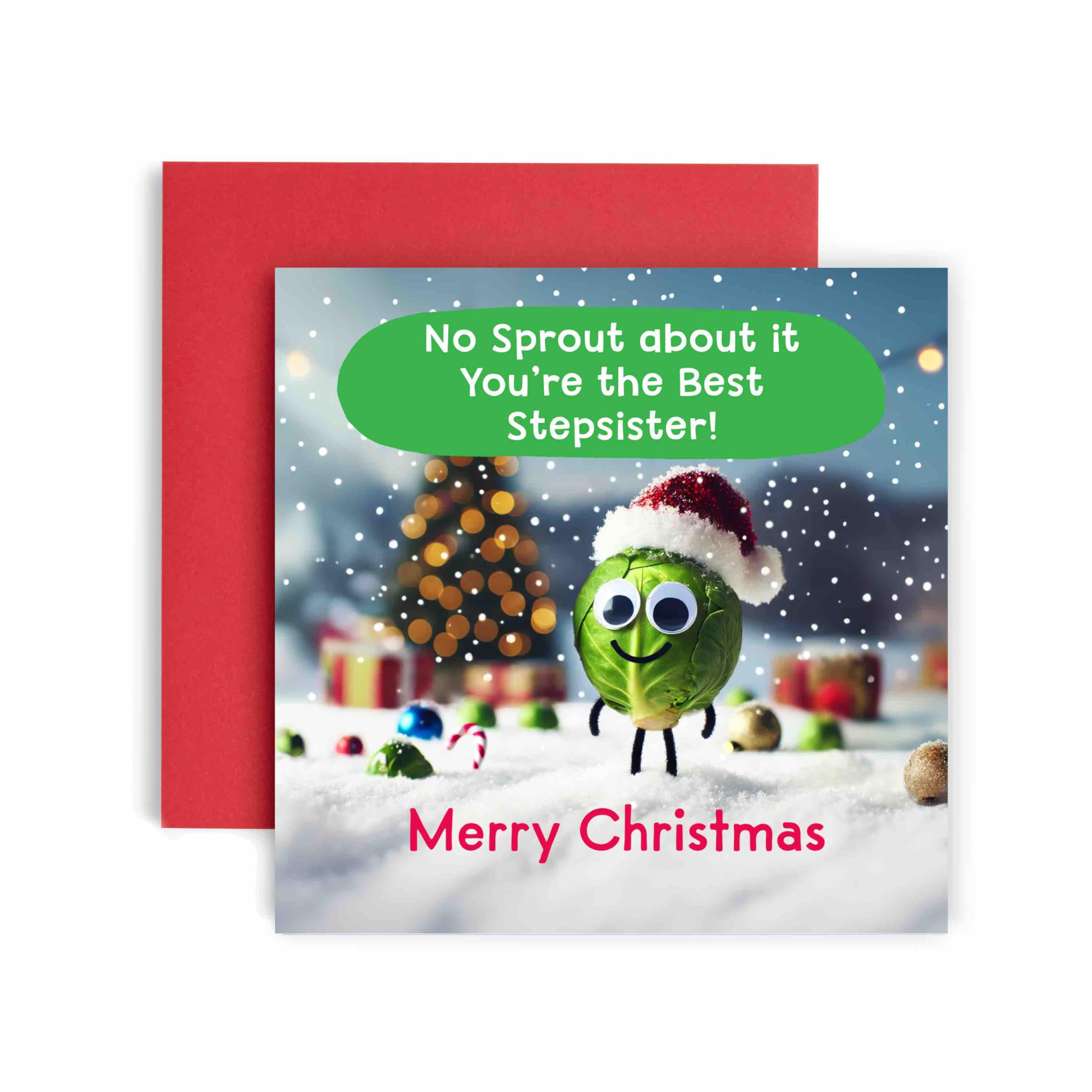 Huxters Christmas Cards for Women – Sprout Christmas Step-Sister Happy Christmas Card for Christmas Holiday – Sister Christmas Card with Lovely – Funny Christmas Card (Step Sister)