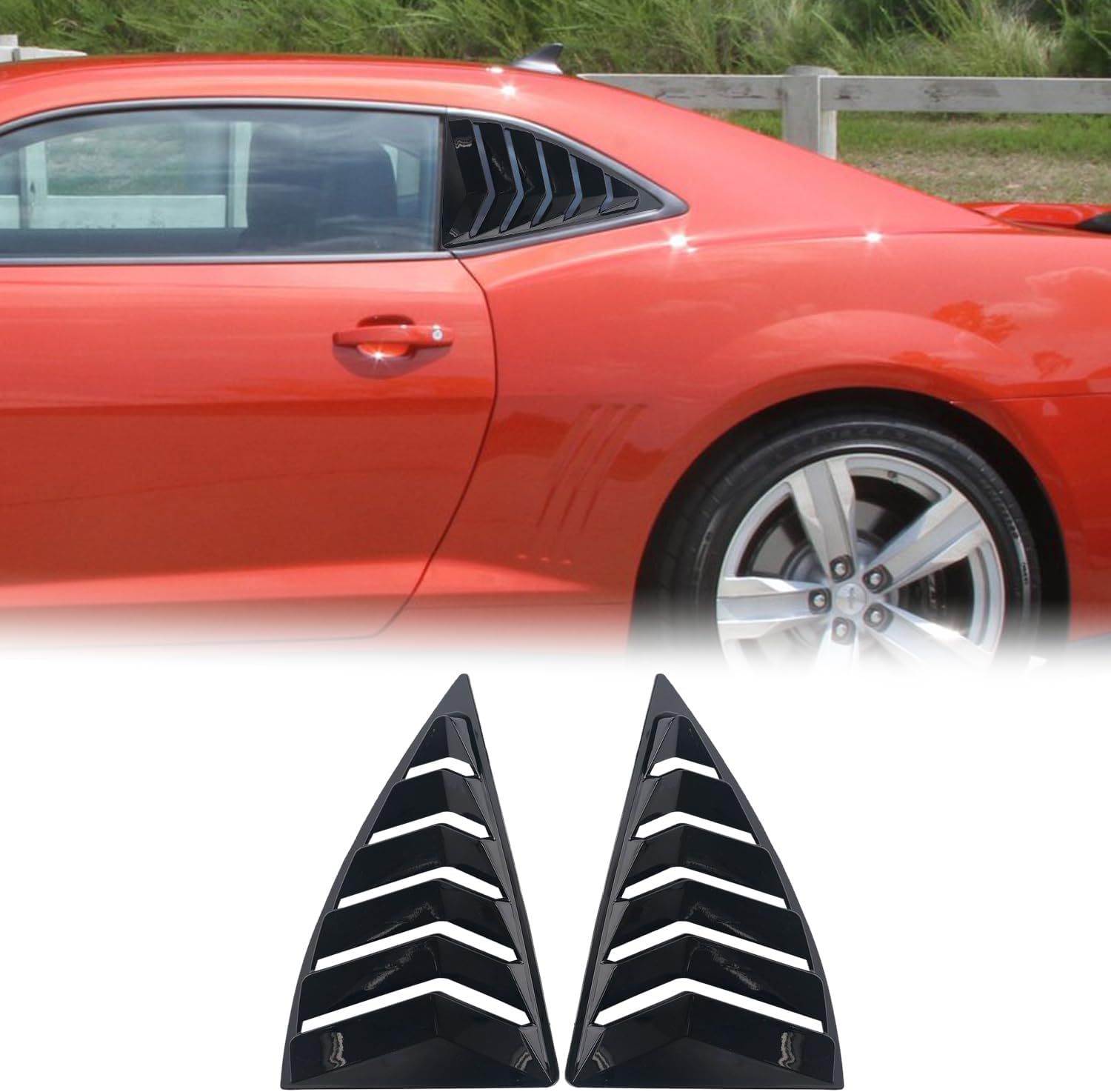 Kurtz Rear Side Window Louvers for Chevy Camaro 2010 2011 2012 2013 2014 2015 Triangular Window Glass Blinds Air Vent Scoop Shades Cover Blinds Trim Sport Accessories ABS Bright Black 2PCS
