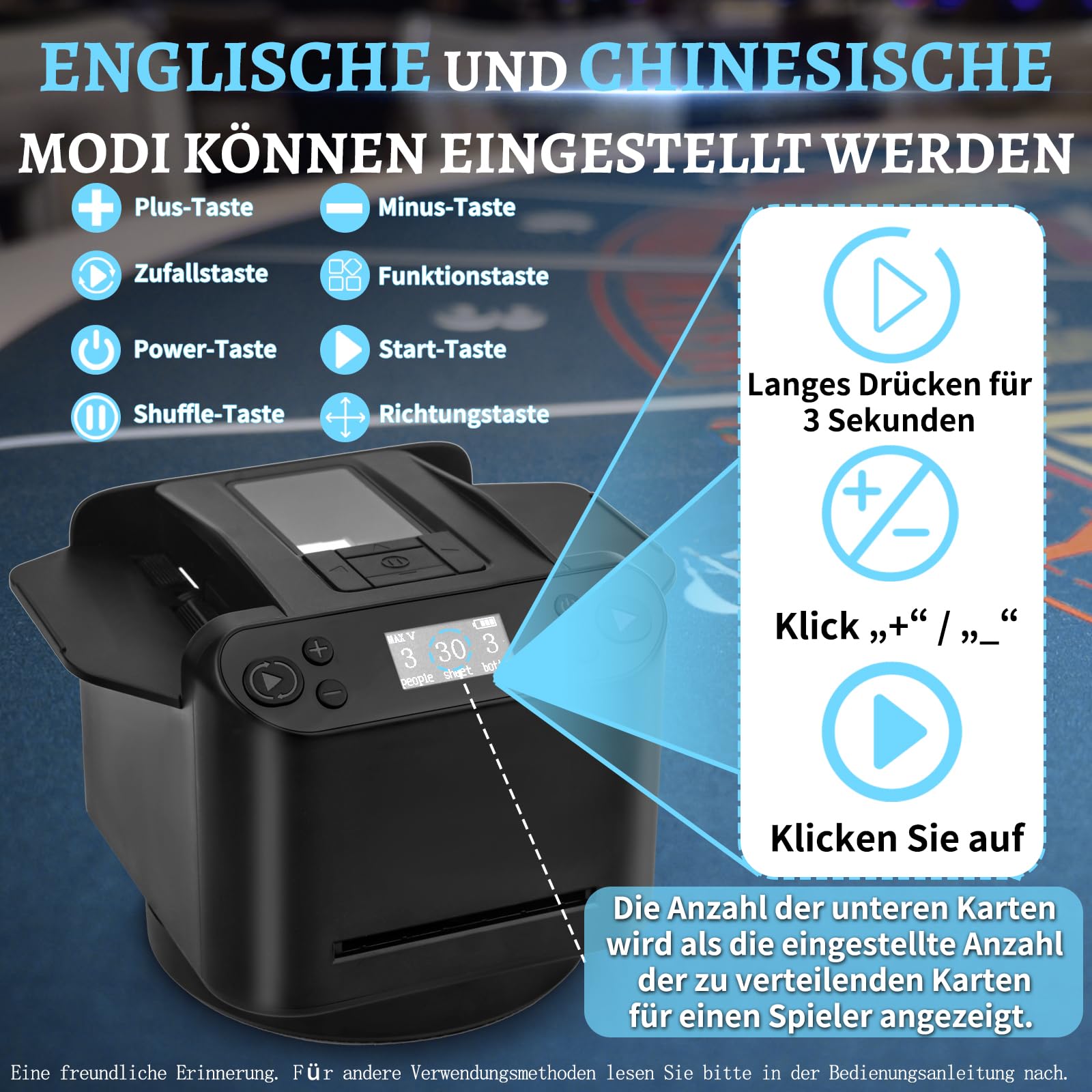 Kartenmischmaschine Elektrische, 2 in 1 Automatische Kartenmischer und Kartensender, um 360° Drehbarer Kartengeber mit 4 Kabellosen Kartengebertasten,Kartenmischgerät für UNO Kartenspiel,Poker,Skip bo