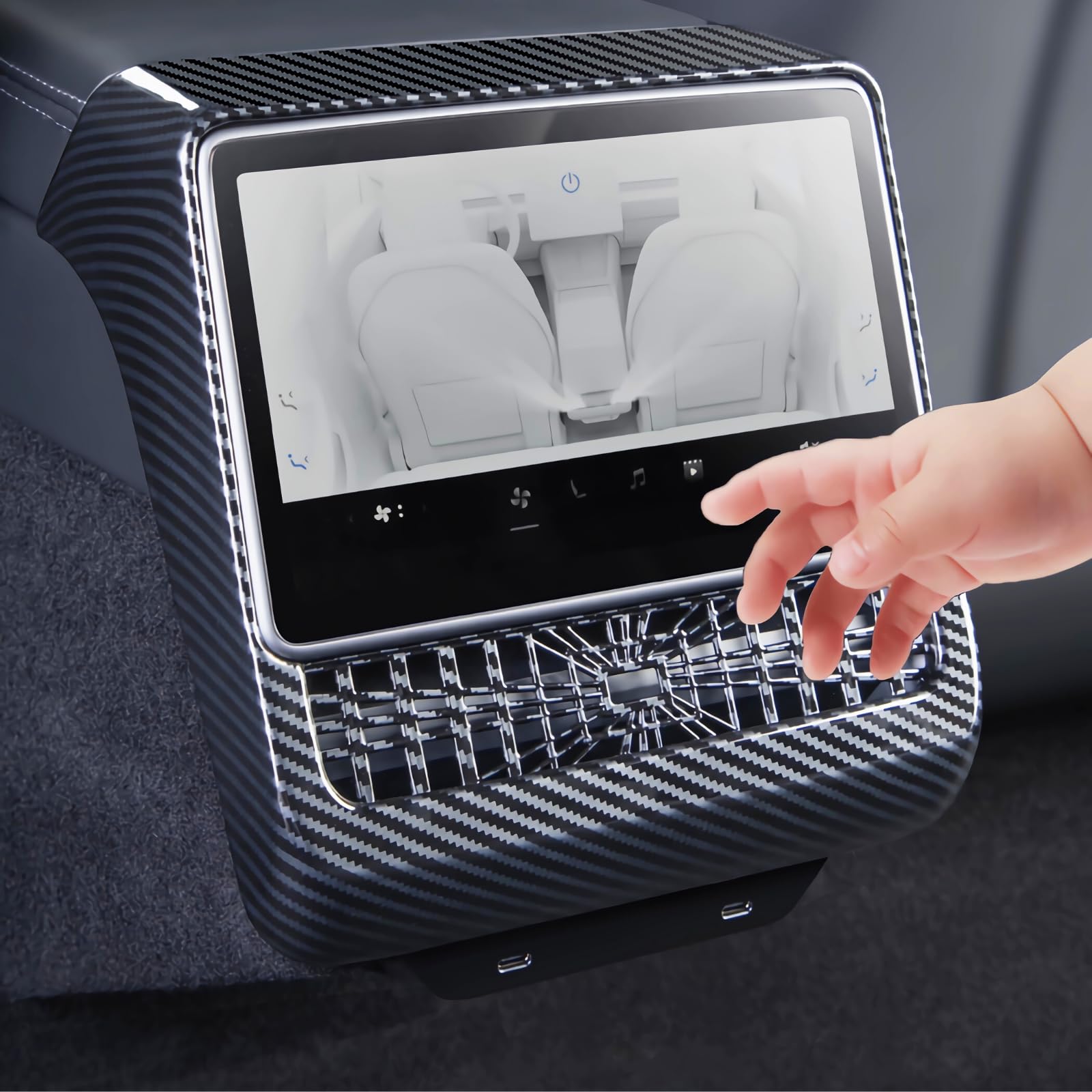 Cache d'aération de console centrale arrière pour Tesla Model 3 Highland 2024 en fibre de carbone - Accessoires de décoration intérieure - Cadeaux pour les propriétaires de Tesla