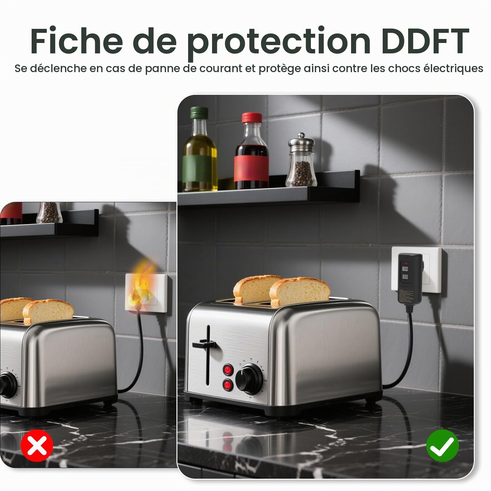 PRCD Fiche de protection personnelle 30 mA, 230 V/16 A, interrupteur FI type A avec IP54, avec temps de déclenchement de 0,1 s pour tondeuse à gazon et atelier