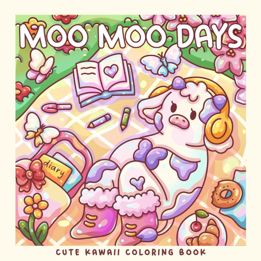 Moo Moo Days: Spring Kawaii Coloring Book with Cows & Ducks: Cute and Cozy Coloring Scenes for Kids and Adults (Sweet & Kitsch)