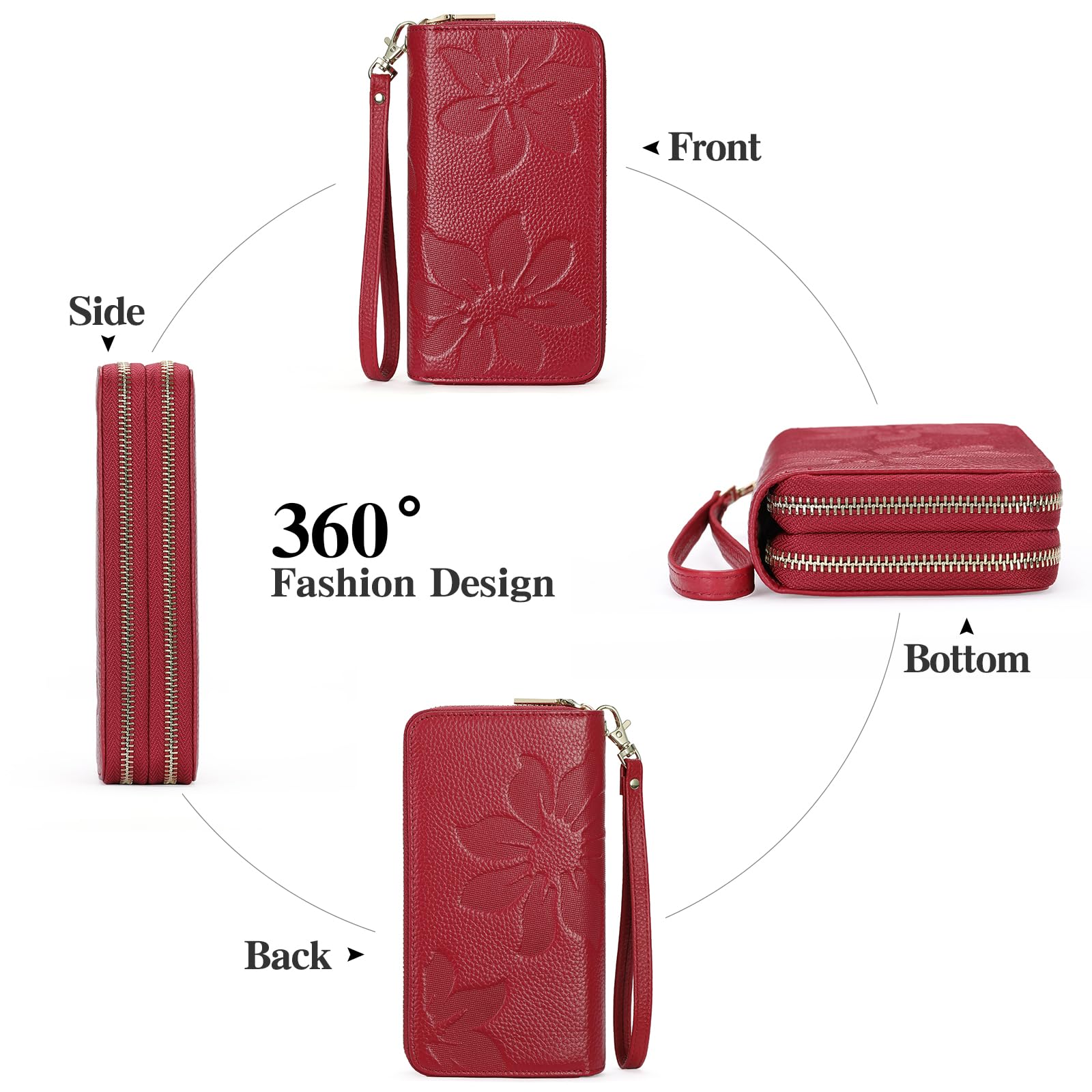 GOIACII Purse for Women Card Holder Wallet Long Walet, rosso vivo, Classico