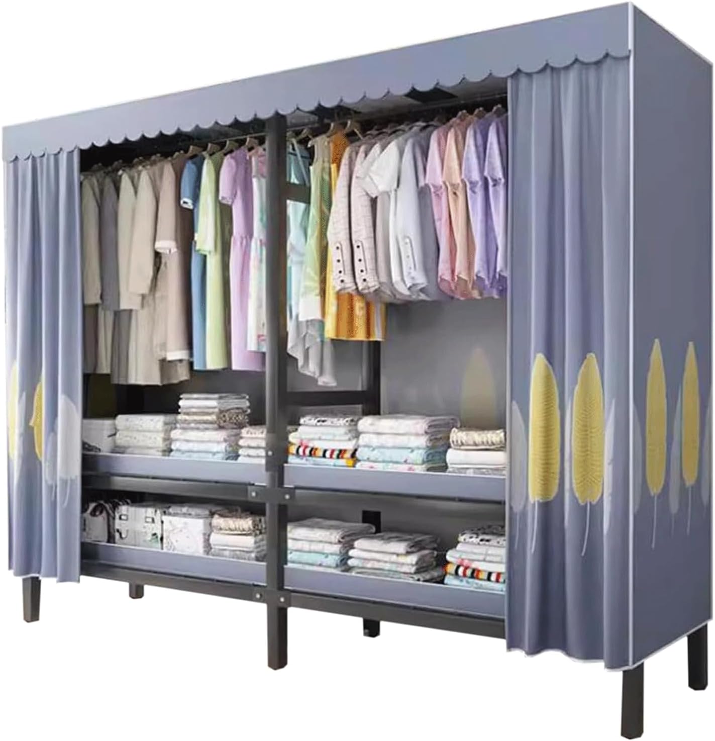Portable Wardrobe Closet Metal Iron Clothes Closet for Bedroom Hanging Closet 126cm / 150cm/ 170cm Folding Storage Closet(B)