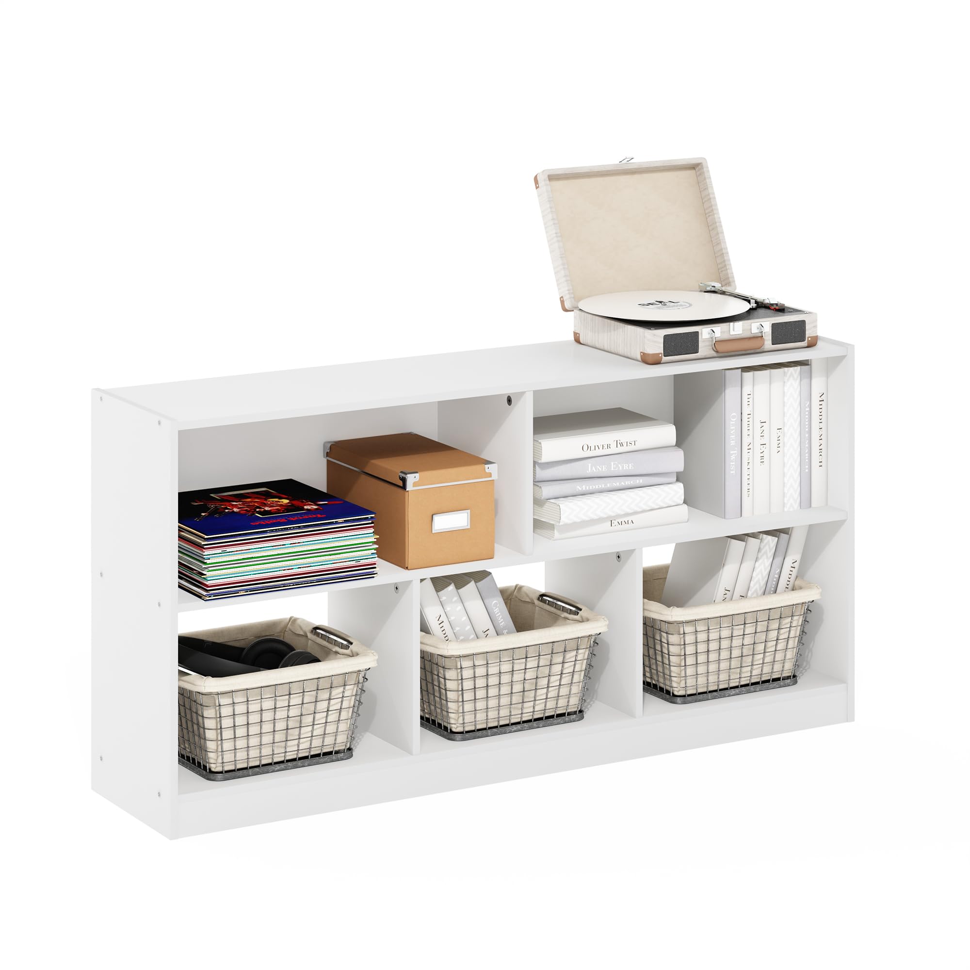 Furinno DALY Book Shelf, 5-Cube Bookshelf, Horizontal Cube Storage Organizer Bookcasde, 10.9 x 47.2 x 23.6, for Living Room, Bedroom, Home Office, White