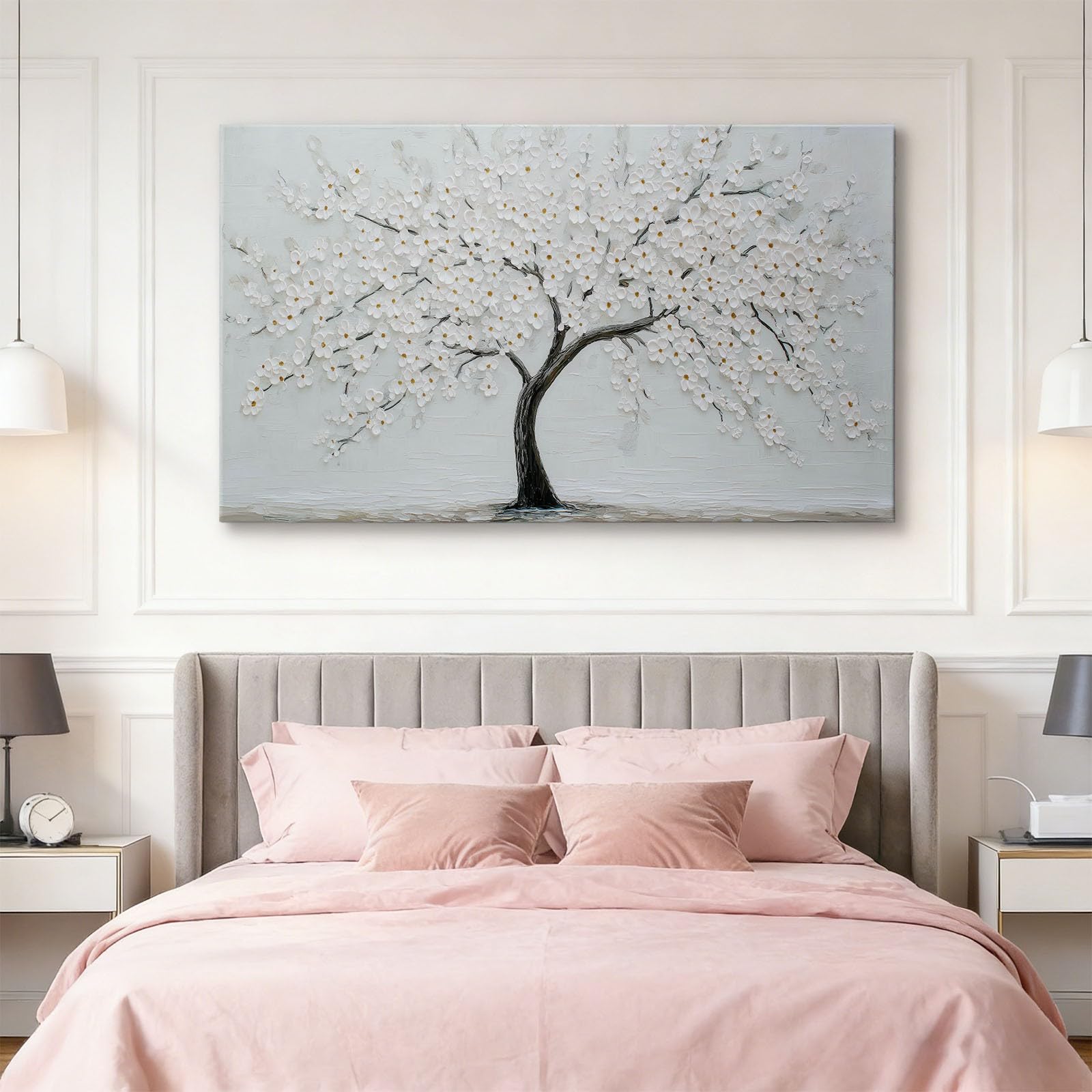 Stampa artistica da parete su tela con piante floreali, alberi minimalisti, eleganti stampe su tela per soggiorno, camera da letto, ufficio, immagini bianche impermeabili da parete per bagno, 99 x