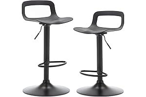 Set of Two Black Contemporary Chrome Barstools with Air Lift Adjustability
