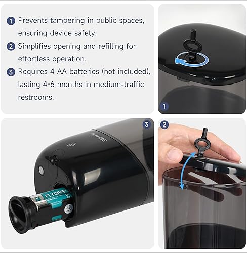 Miniatura 4 de AIKE Dispensador automático de jabón de montaje en pared para jabón líquido con pilas negro, modelo AK1216