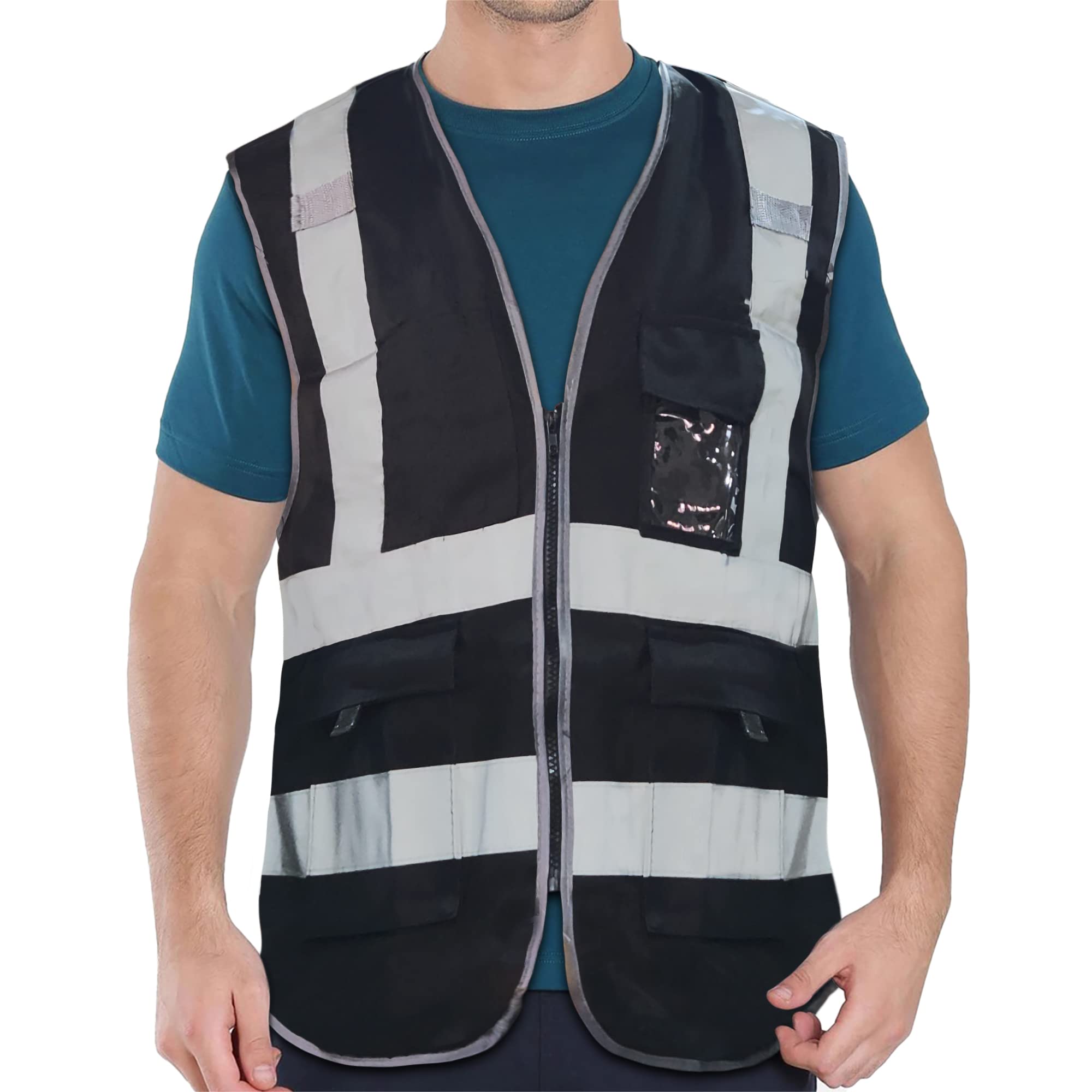 VRITRAZ Men Polyester High Visibility Casual Style Safety Vest For Running, Cycling And Sports, Reflective Neon Waistcoat With 2 Inch Reflective Strips (Color-Black) (B0BJDPLX87) Amazon Price History, Amazon Price Tracker