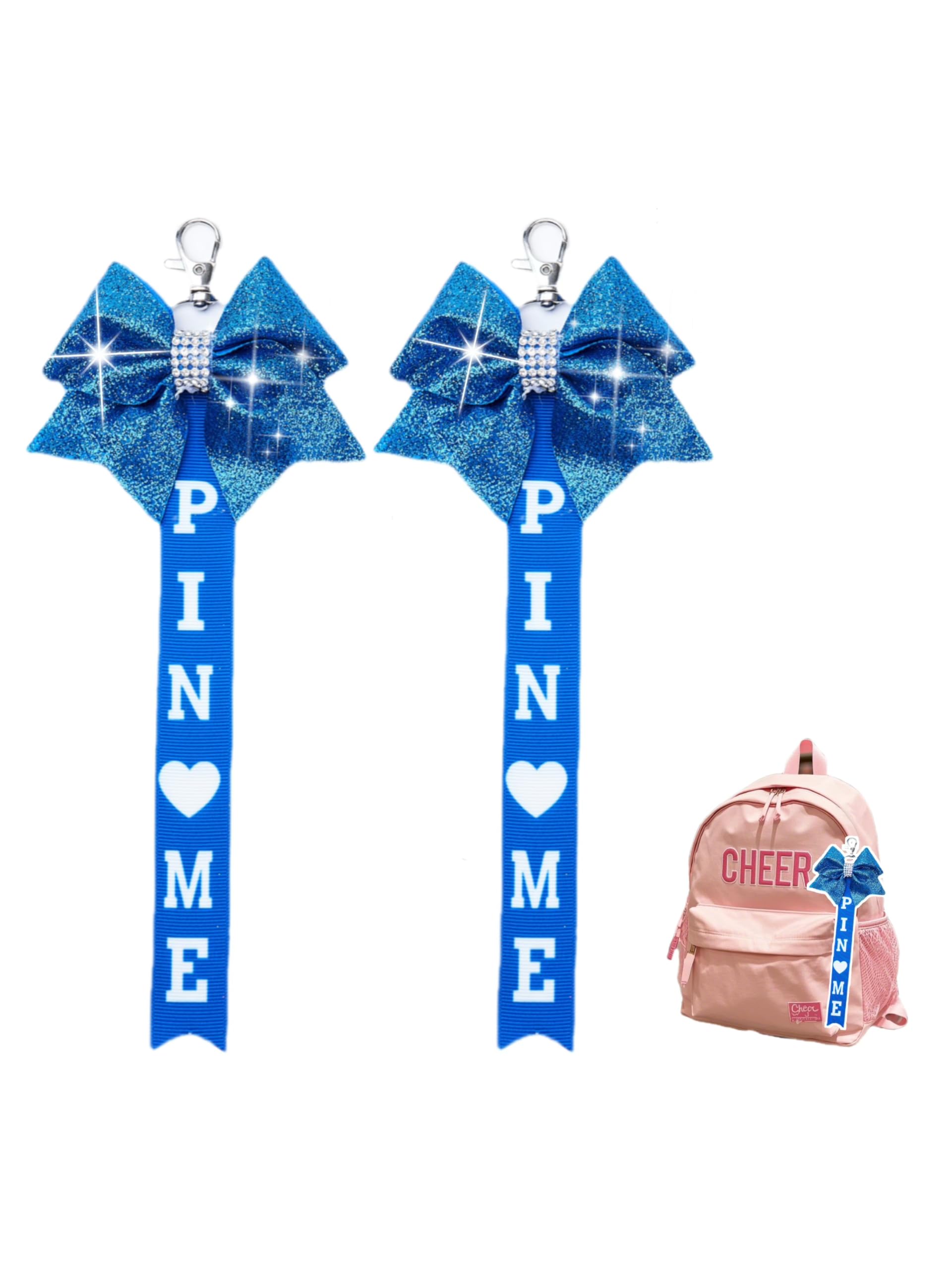 Cheer Pin Me Ribbon Cheerleader Pin Me Bow Cheer Bow Keychain with Rhinestones Cheerleading Sports Accessory Gift