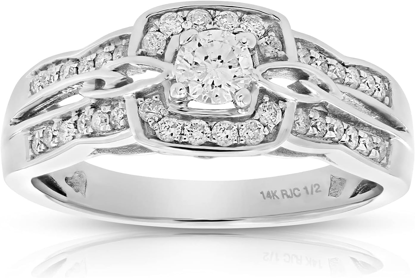 VIR JEWELS 1/2 cttw Diamond Engagement Ring 14K White Gold Cushion Shape Halo Bridal Ring