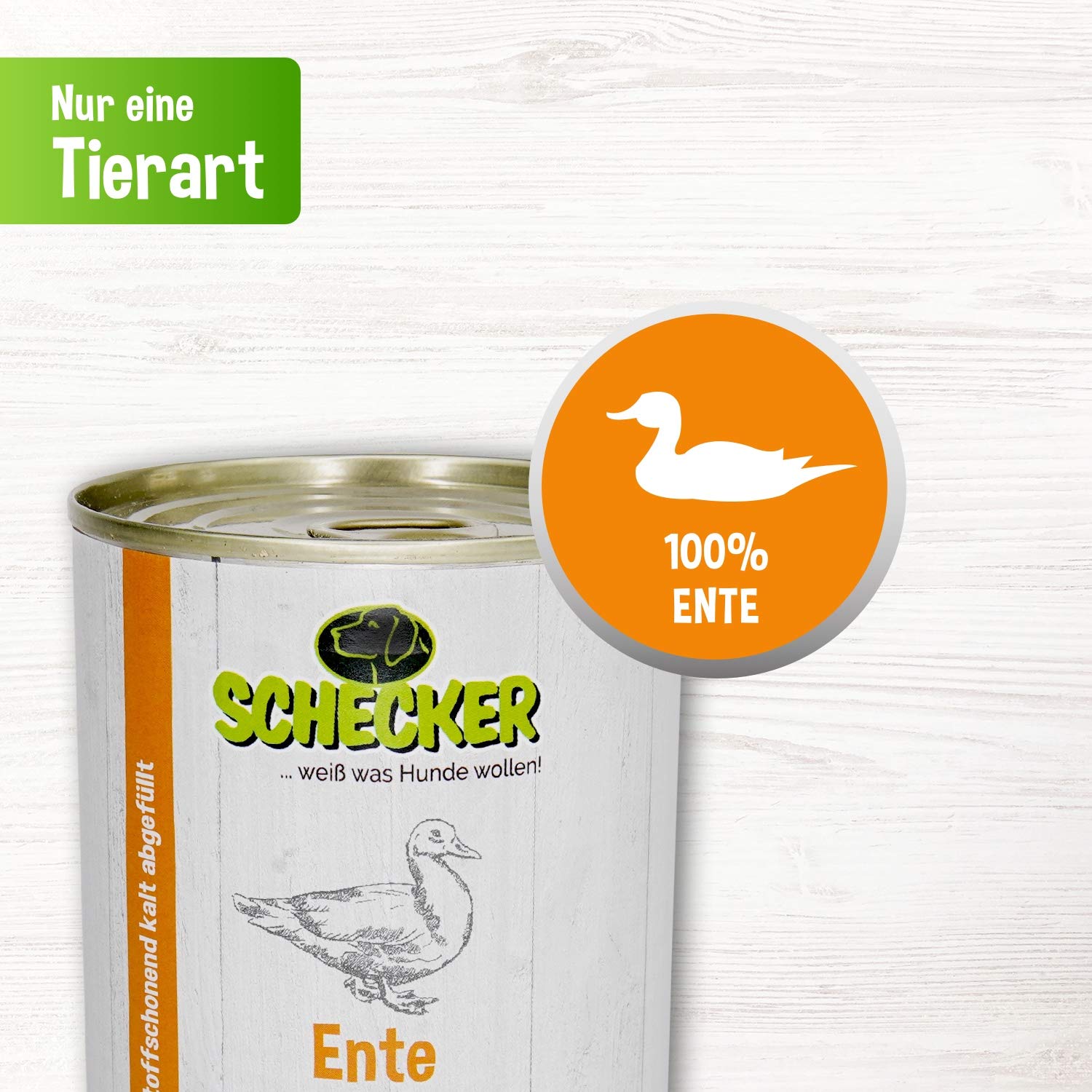 Schecker Ente PUR Nassfutter für Hunde 24 x 410 g | getreidefrei, glutenfrei, 100 % Ente , fettarm, Single-Protein