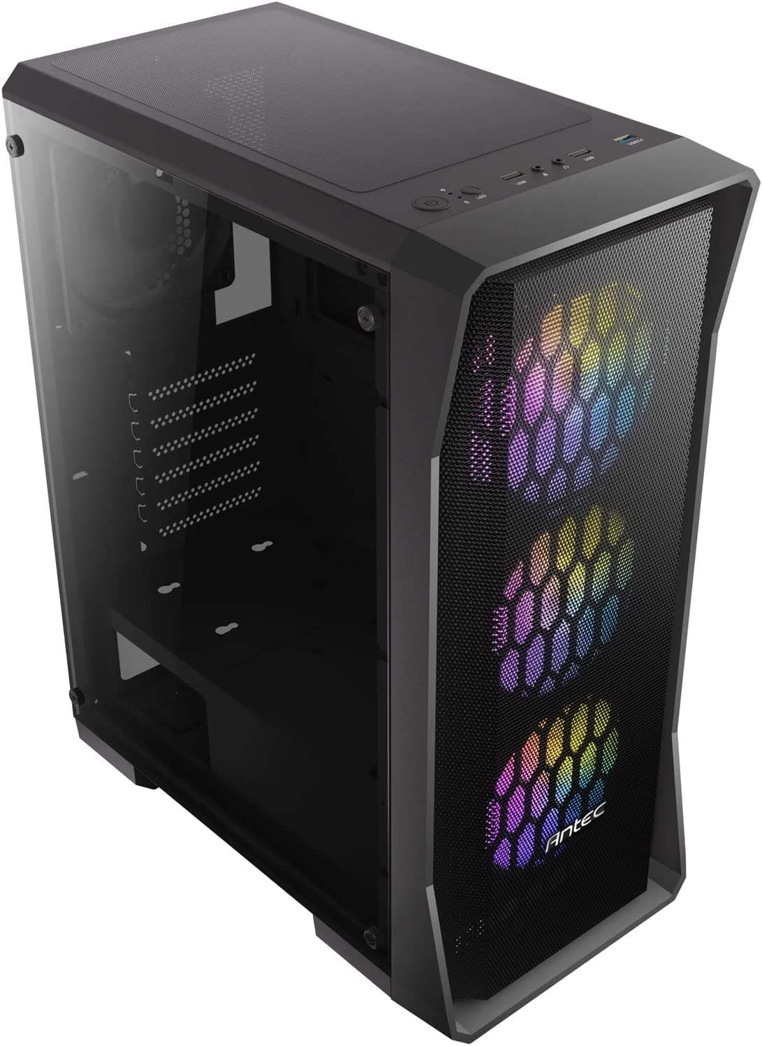 ANTEC NX Series NX360, pannello frontale in rete ad alto flusso d'aria, 4 ventole da 120 mm incluse, pannelli laterali in vetro temperato, supporto radiatore da 360 mm, case da gioco Mid-Tower ATX