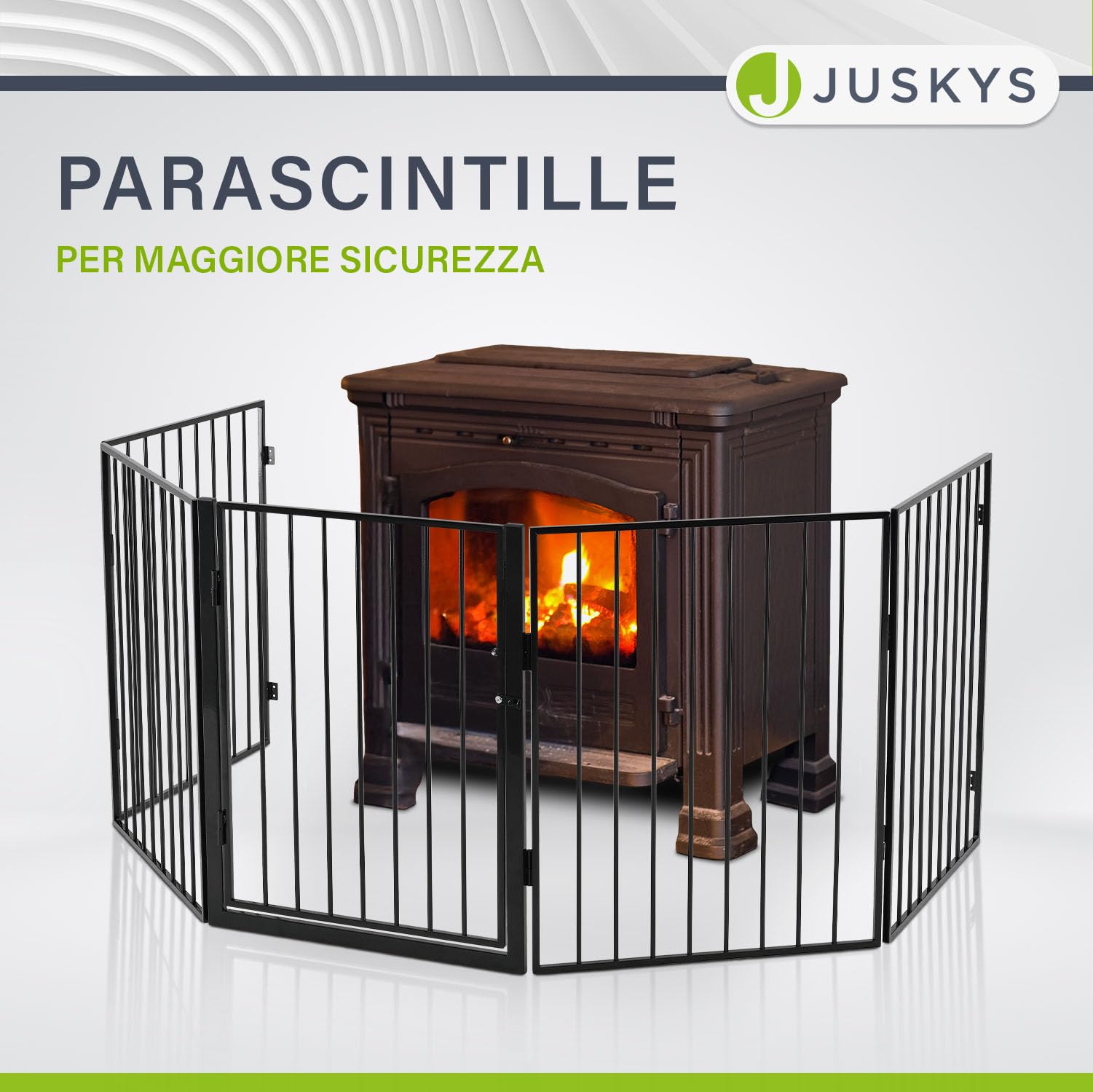 Juskys Parascintille in metallo 300 x 76 cm pieghevole - Griglia di protezione per animali - 5 elementi inclusa porta - Cancelletto di sicurezza
