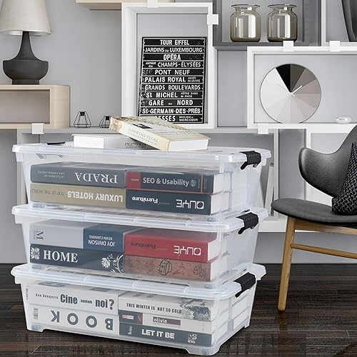 Miniatura 6 de Paquete de 3 contenedores de 25 litros debajo de la cama con tapasruedas, cajas de almacenamiento de plástico debajo de la cama