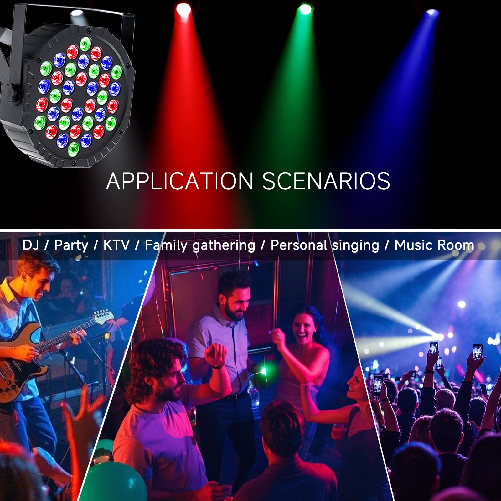 Luces LED par con control DMX, luz de escenario DJ RGB 36 luces LED con control remoto activado por sonido, iluminación de escenario DJ interior para Navidad, boda, fiesta, discoteca, club