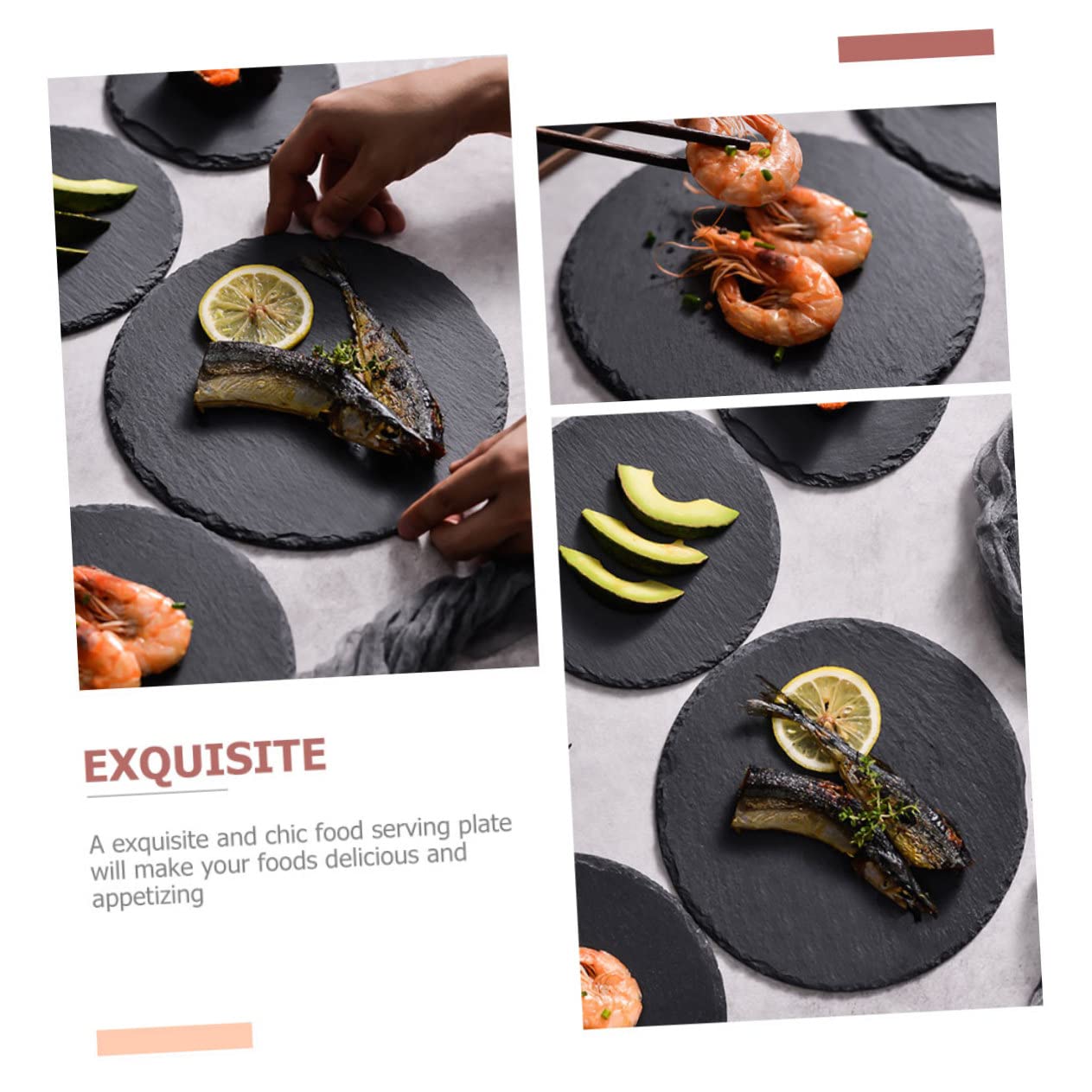 SOLUSTRE Plato de Piedra Redondo de Pizarra Negra para Servir Comida | Postres y Guarniciones, Uso en Casa o Restaurante, Estilo Rústico y Creativo
