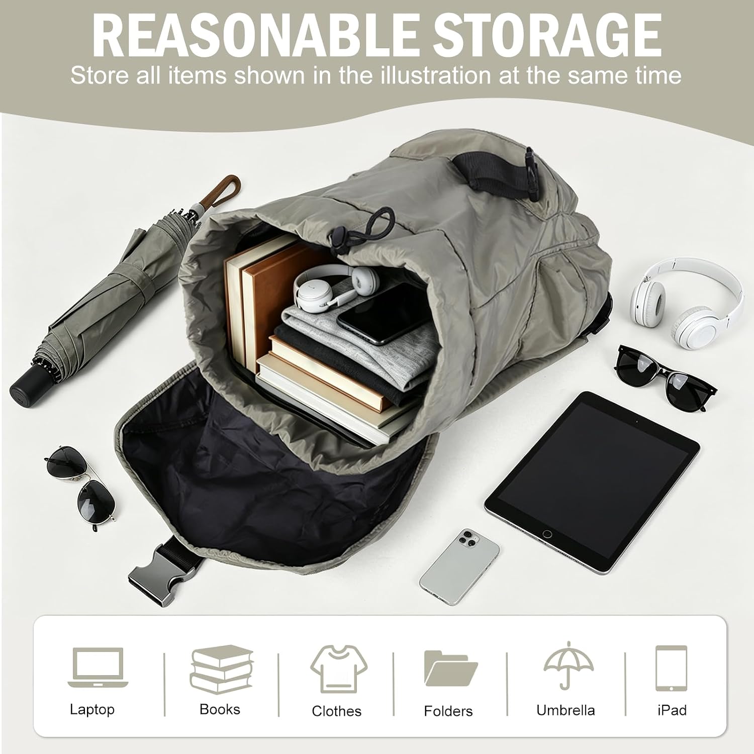 Khaki Lightweight Backpack for Ttavel Light Weight Design All Day Comfort image 2