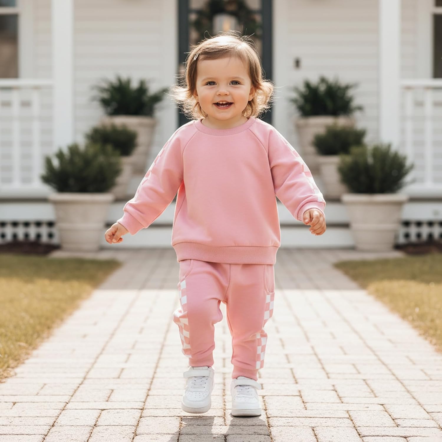 allshope Toddler Baby Girl Fall Outfit Patchwork Long Sleeve Sweatshirts Elastic Waist Pants Cute Newborn Clothes Set - Image 2