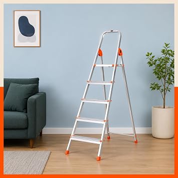 Bathla Safex 5-Step Aluminium Ladder for Home | 150 Kg Load Capacity | Anti-Slip Steps | Sure-Hinge Technology | Edge Guards | Foldable Design | 5 Year Warranty