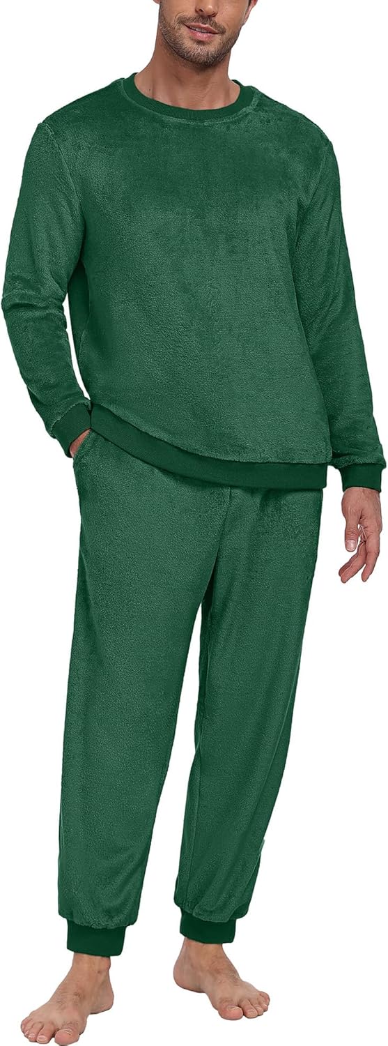 PrinStory Men's Pajamas Set - Winter Coral Fleece Long Sleeve Tops and Bottoms,Soft Plush Warm Loungewear With Pockets S-2XL