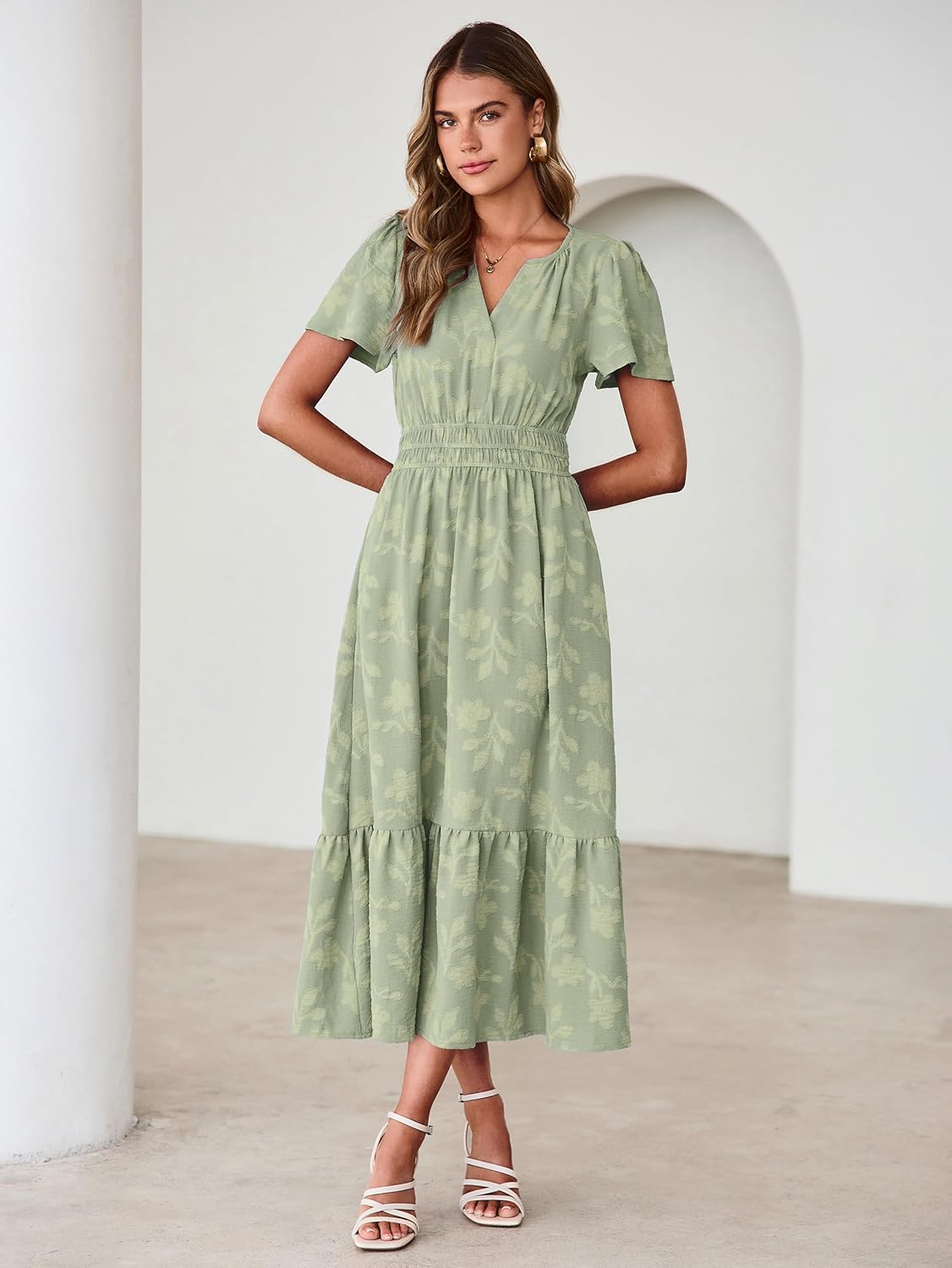 Simplee Womens Summer Boho Maxi Dress Semi Formal Wedding Guest Short Sleeve V Neck Empire Waist Floral Long Dresses - Image 7