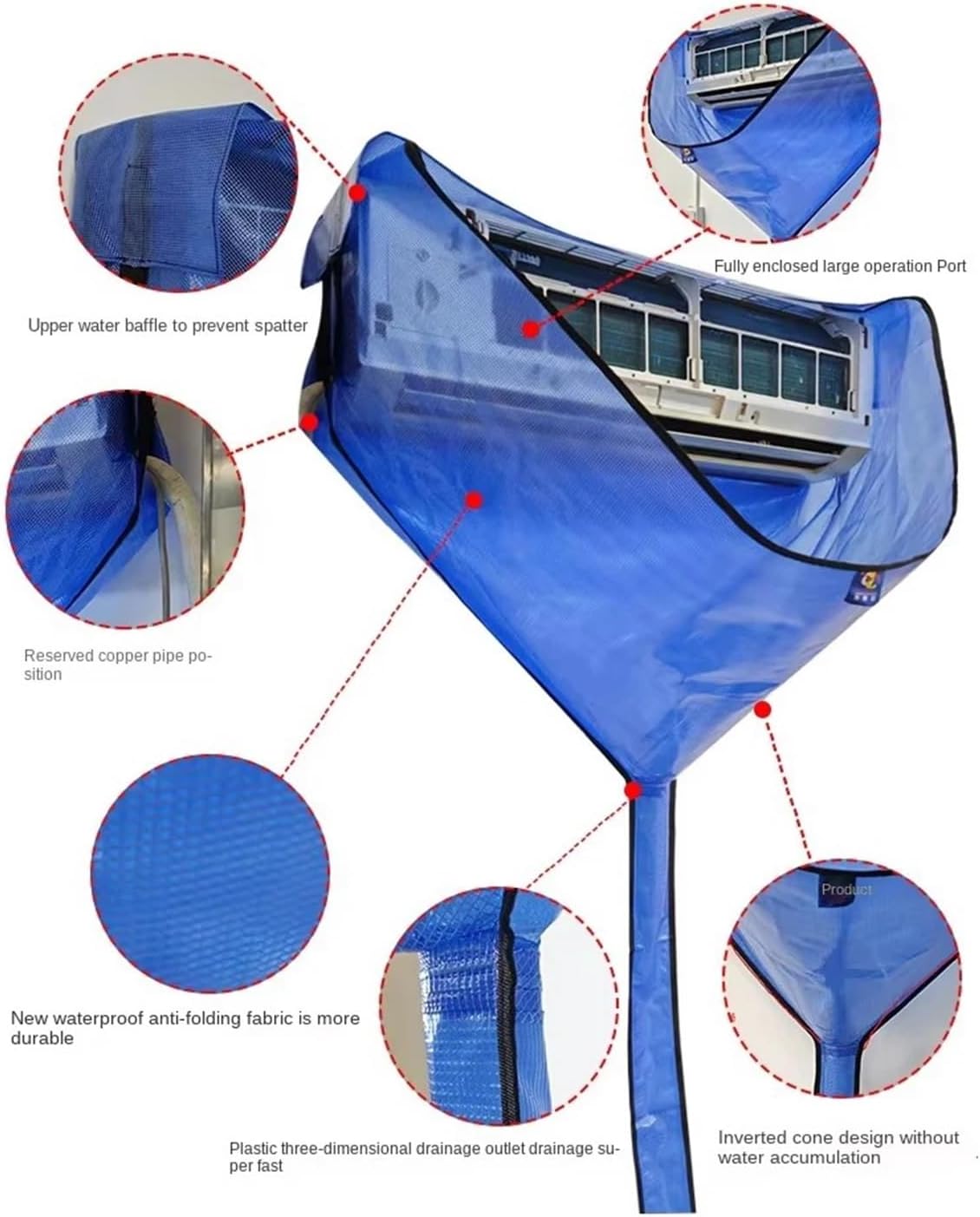 51.1in Large Air Conditioner Cleaning Cover Kit: Drainage Pipe, Summer Cleaner Brush, Sprinkler & Hanging AC Water Washing Bag(White cover)