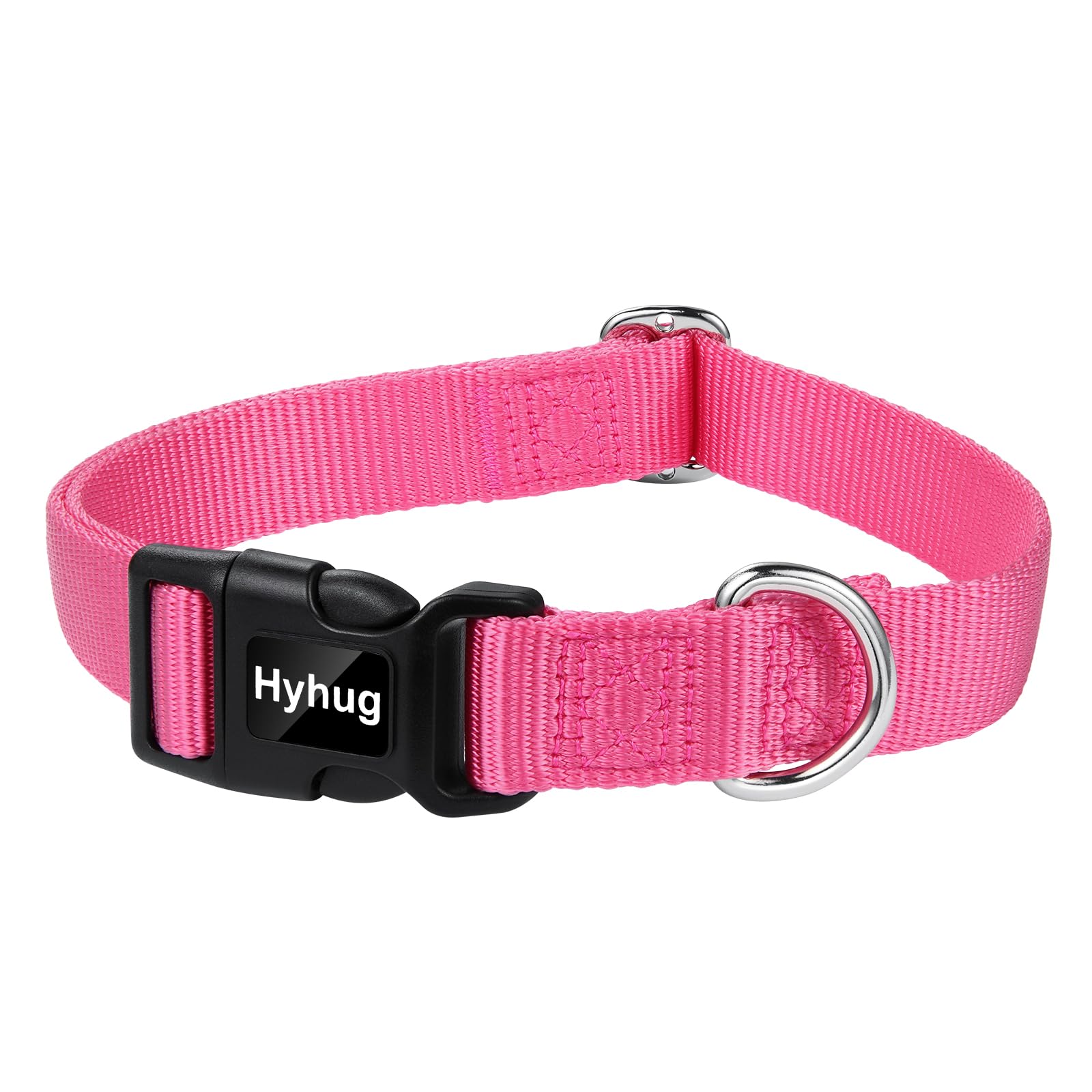 Hyhug Dog Collar with Quick Release Buckle, Nylon Adjustable Sturdy Cute Dog Collars for Large Dogs (Candy Pink, Large)