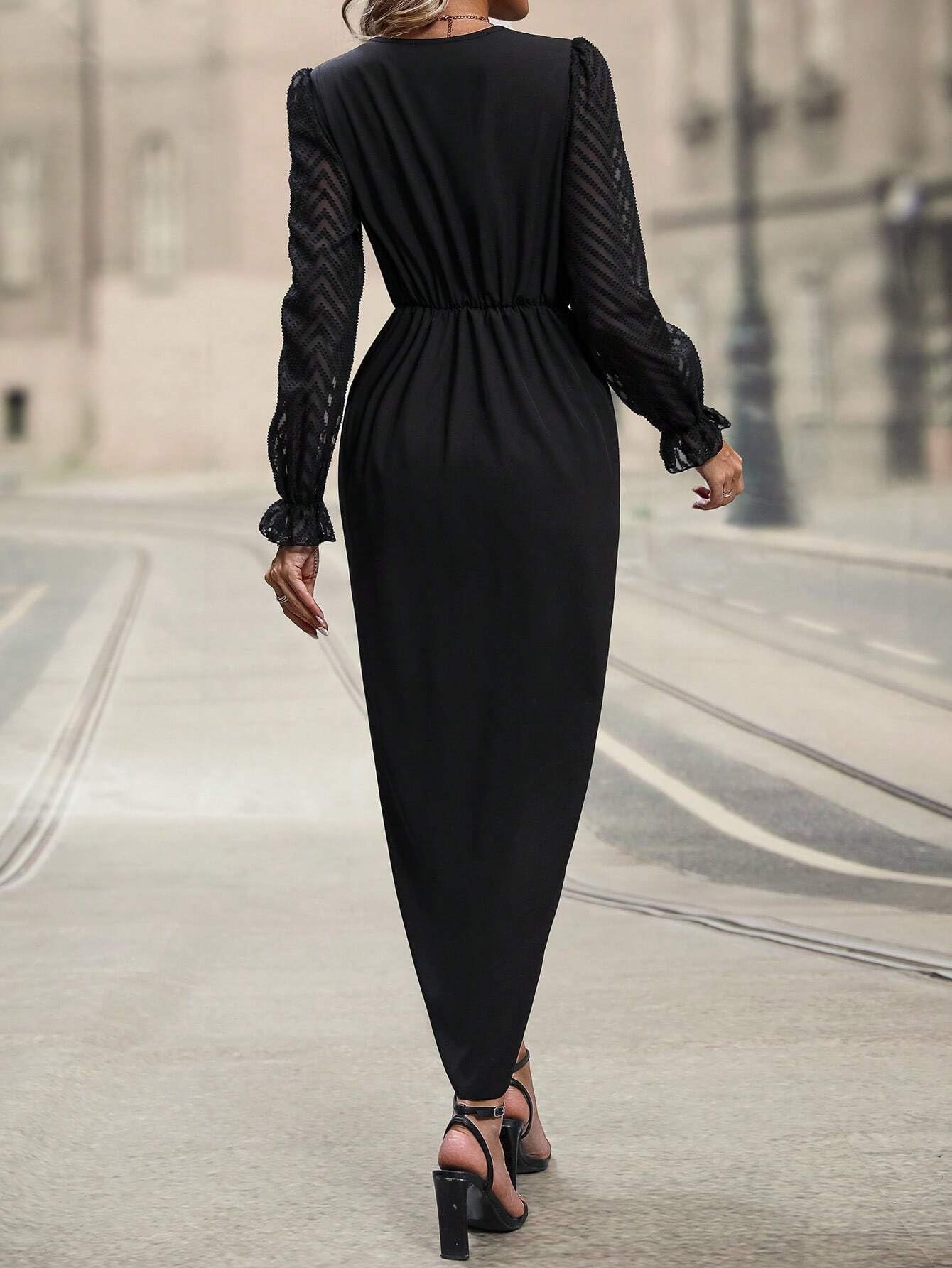 fitted lace wedding dress Amazon.com: Women's Dresses Flounce Sleeve Wrap Hem Dress