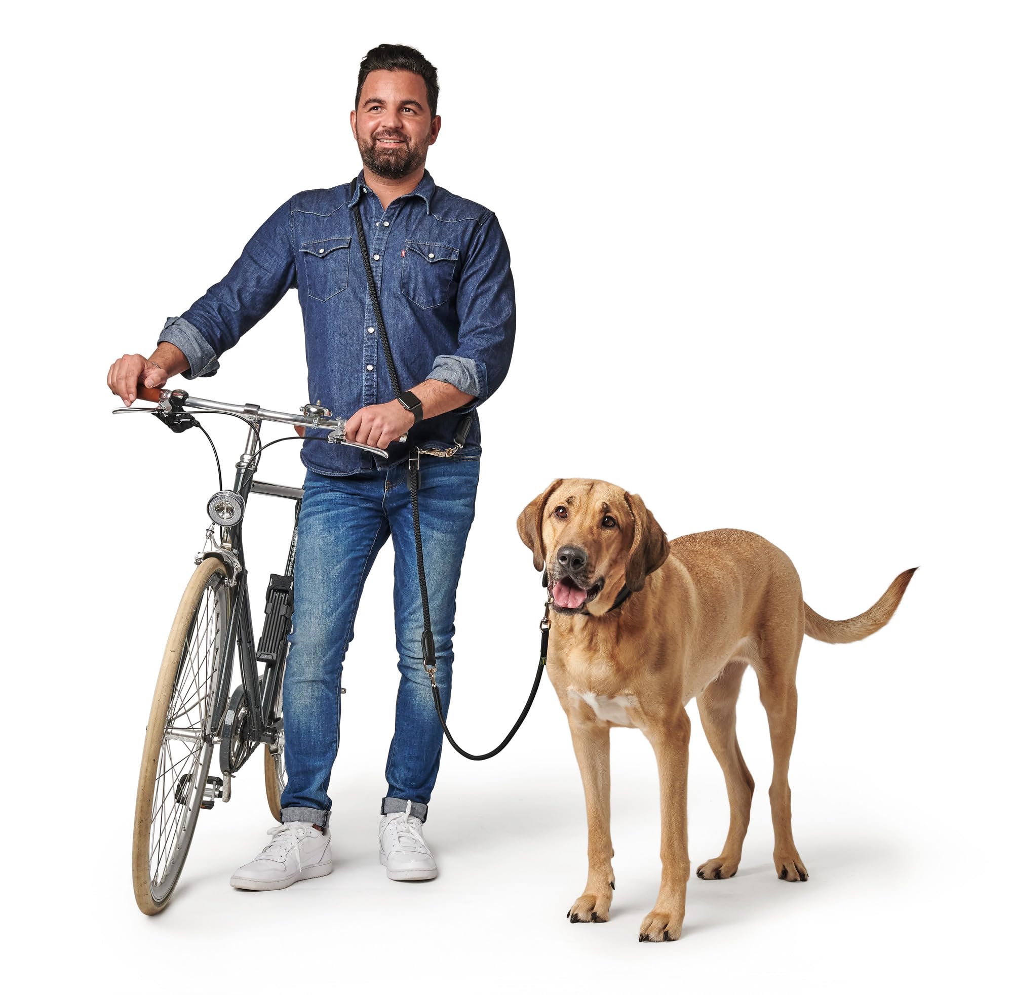 HUNTER Fahrradleine mit Sicherheitskarabiner, verstellbar 170-250 cm, schwarz