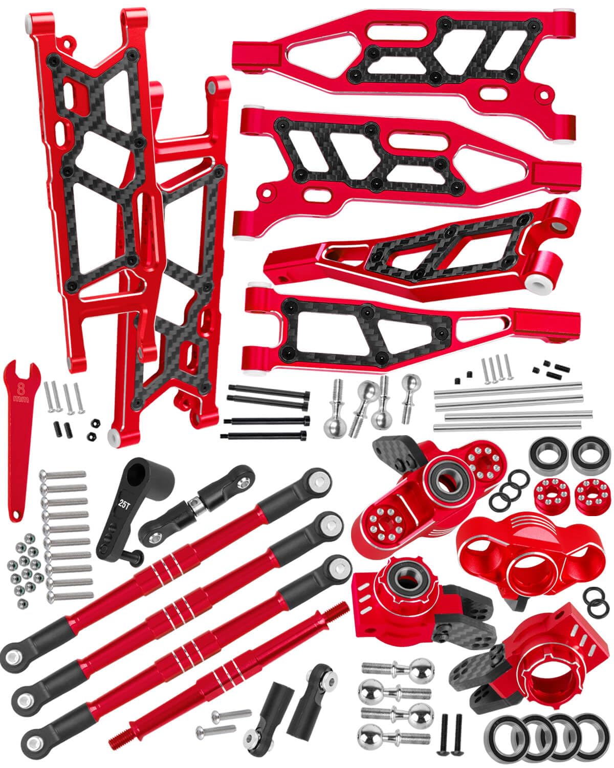 RCYouHott RC Upgrades Part Front&Rear Suspension A-Arms&Steering Blocks Hub Stub Axle Carriers&Turnbuckles Camber Links w/25T Servo for 1/8 Kraton (