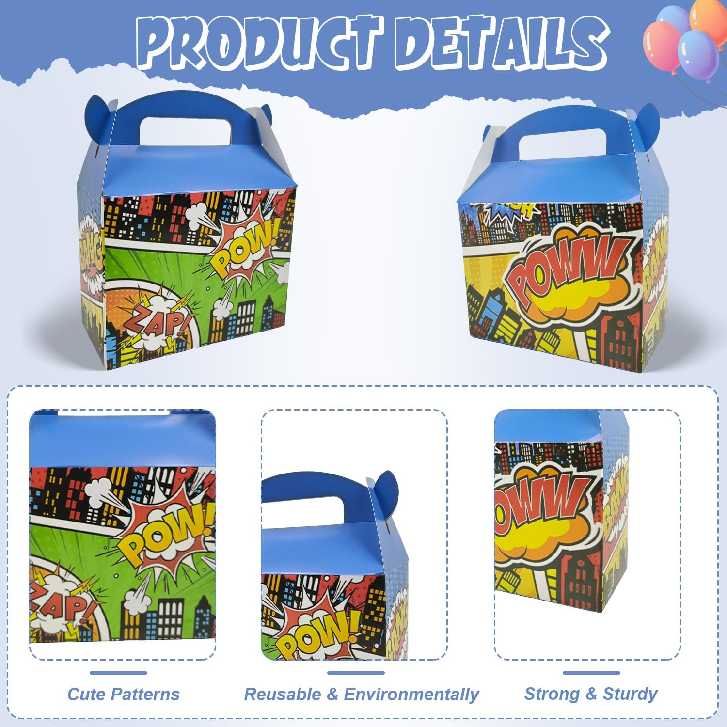10PCS Super City Heroes Theme Party Treat Boxs Goodies Candy Gift Bags for Party Favor Boxes with Handles Perfect for Birthday Party Wedding Christmas Baby Shower