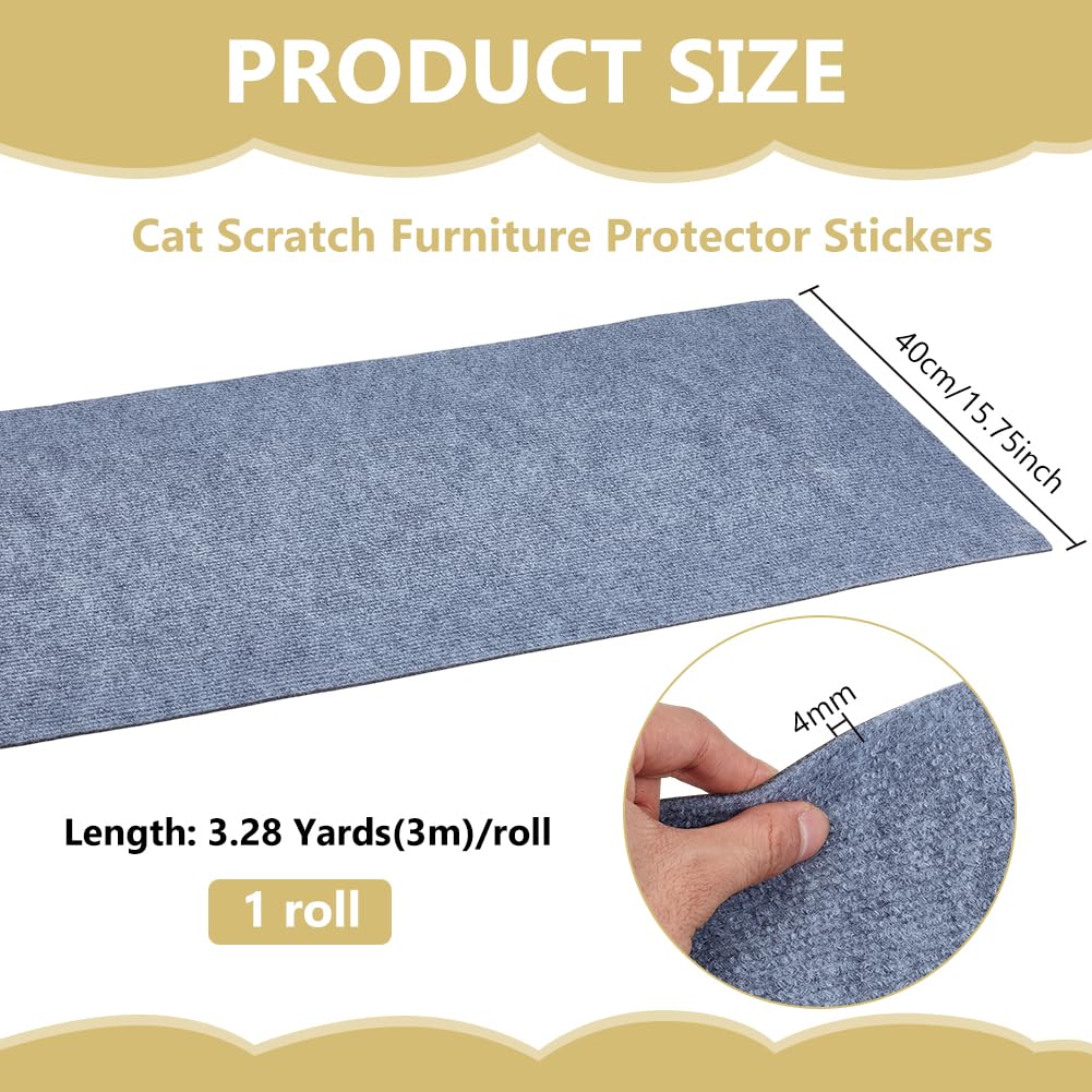 BENECREAT 400 x 3000 mm, protección contra arañazos para gatos, alfombra autoadhesiva para estantes de pared, árbol rascador para muebles, protección de muebles de café (gris)