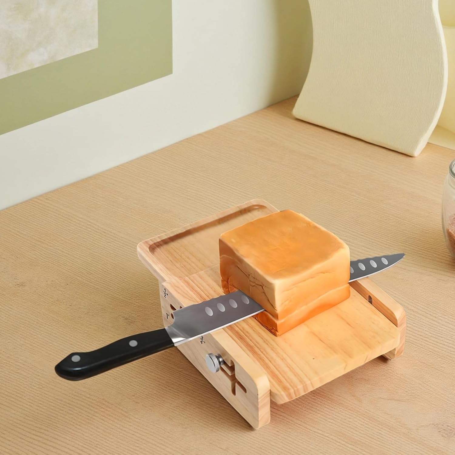 Wooden Loaf Cutter Bread Slicer, Adjustable Thickness For Homemade Bread