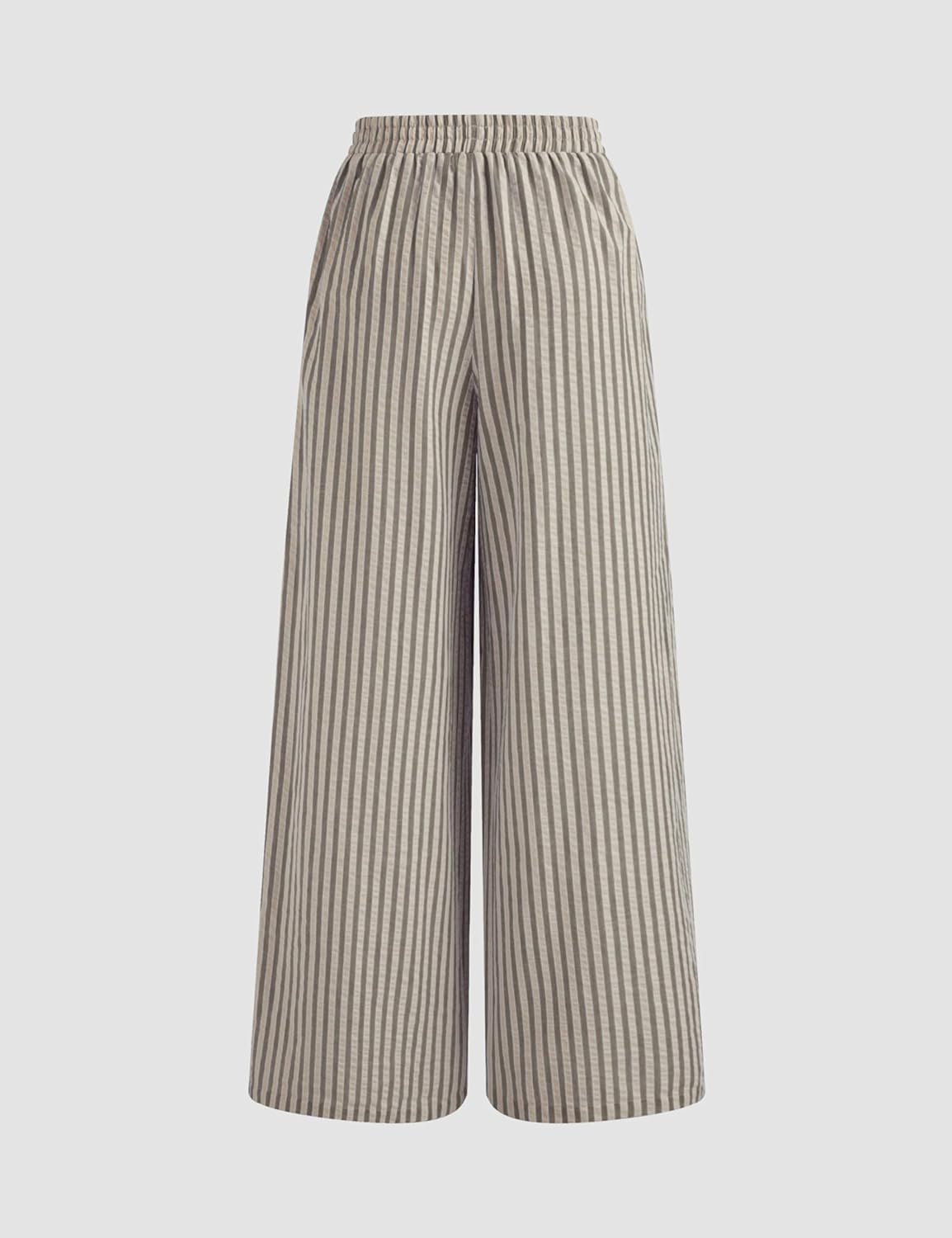 Yeokou Women's Wide Leg Pants Drawstring Striped Cotton Mid Rise Casual Long Palazzo Trousers with Pockets - Image 8