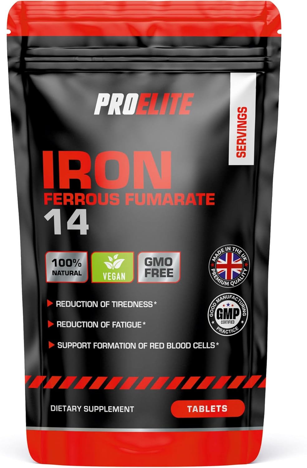 Iron Tablets High Strength 14mg – 365 Tablets – Vegan Energy Tablets for Tiredness and Fatigue – High Absorption Iron Supplements for Women and Men – Made in The UK by PROELITE