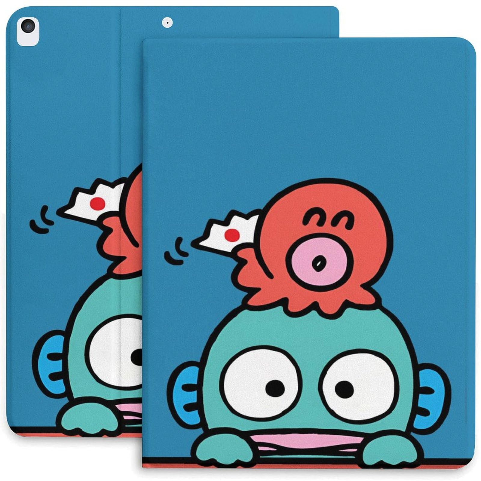 【iPad9世代/10世代/11世代/Air4/Air5/Air6/Proに適応】アイパッドケース カバー ペン収納付き ペンシル収納 TPU オートスリープ ブック型 全面保護 スタンド機能 かわいい キャラクター (ハンギョドン ・ブルー, iPad Air6・11inch)
