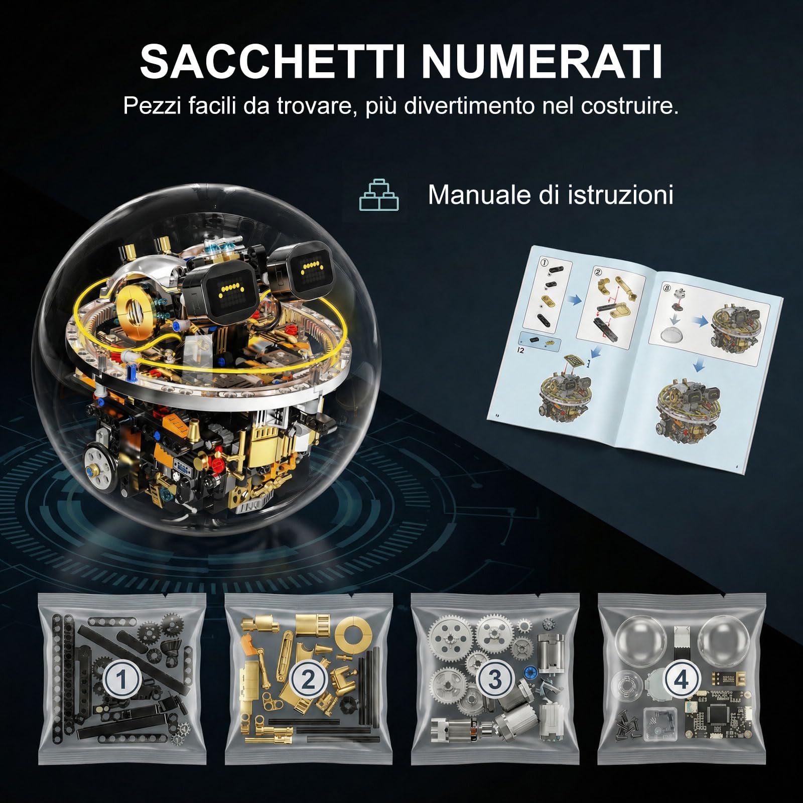 Kit per robot a sfera per bambini da 8 a 12 anni, rotola tramite app o telecomando, diverse espressioni degli occhi, giocattolo educativo della robotica STEM come regalo per ragazzi e ragazze (804