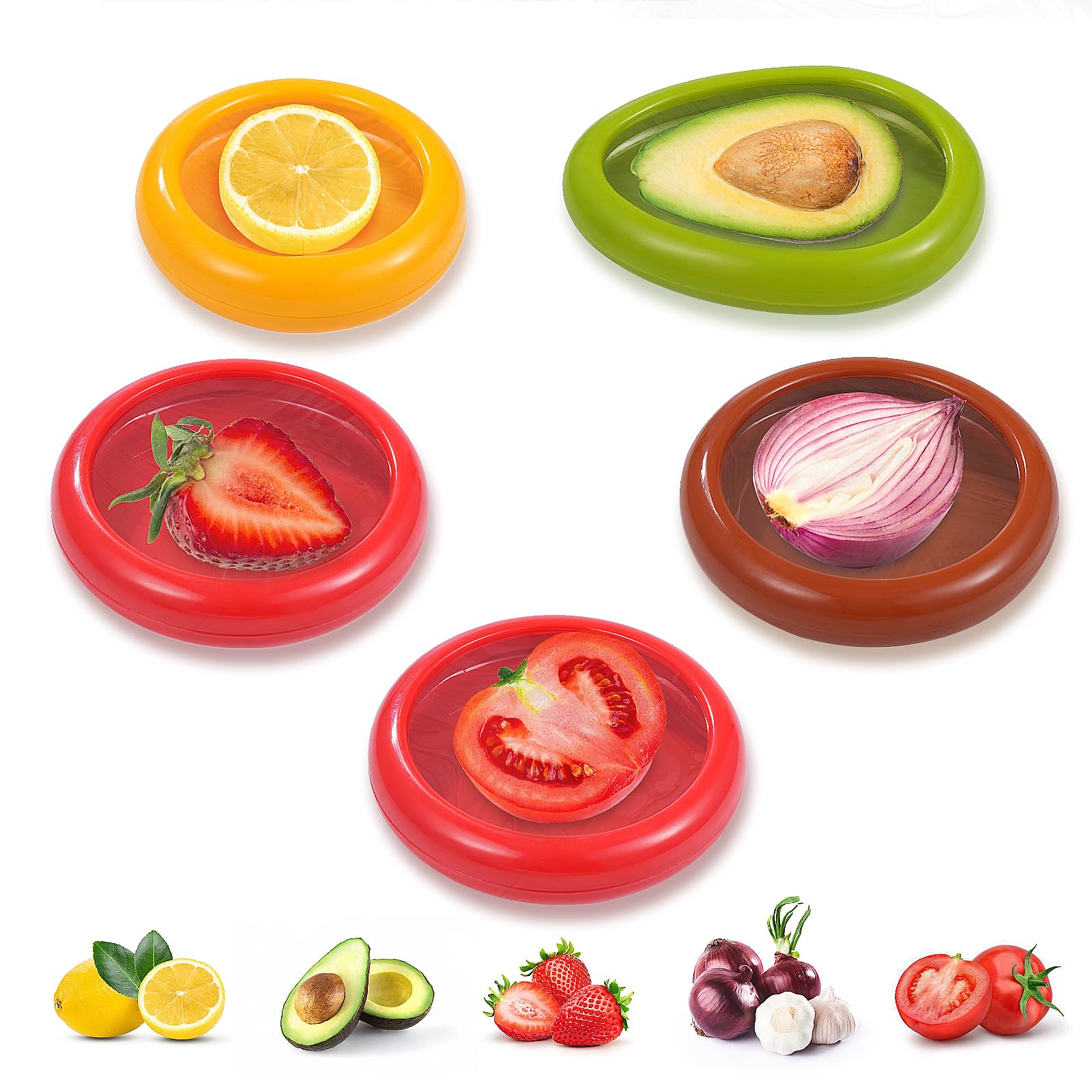 SNSYGN Frutta e verdura, 4 pezzi, anti-ossidazione, per frigorifero, riutilizzabile, per cipolla, pomodoro, limone, avocado, verdure per mantenere la freschezza degli alimenti