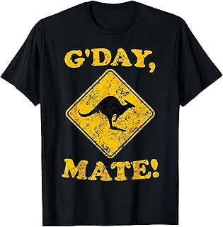 Vintage G'Day Mate Kangaroo Road Sign Australia Aussie Roo T-Shirt