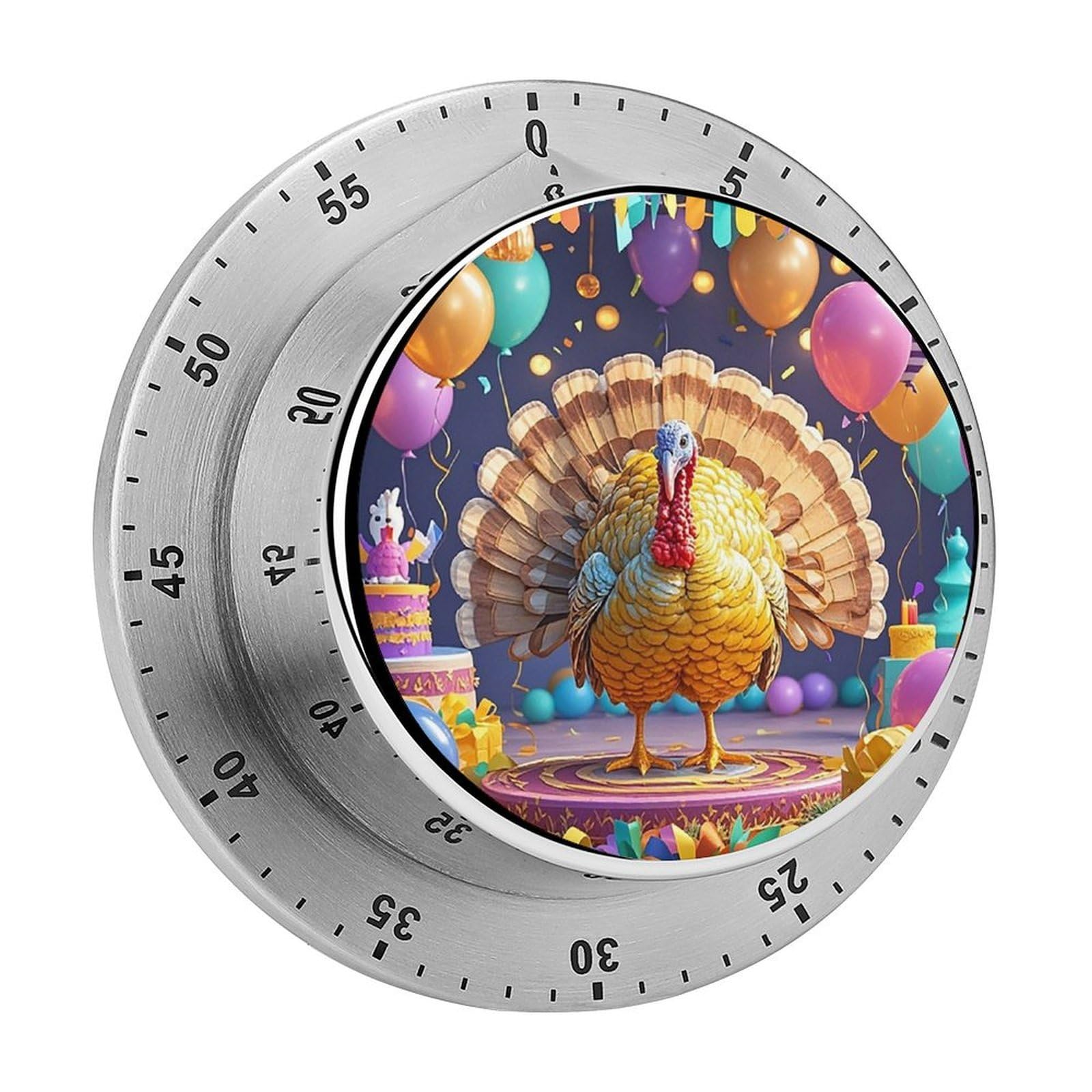 Turkey Party Timer Fashion Visual Timers Wind Up 60 Minutes Desk Timers Stainless Steel Magnetic Timer Countdown Clock No Batteries Loud Alarm for Kitchen Chef Cooking