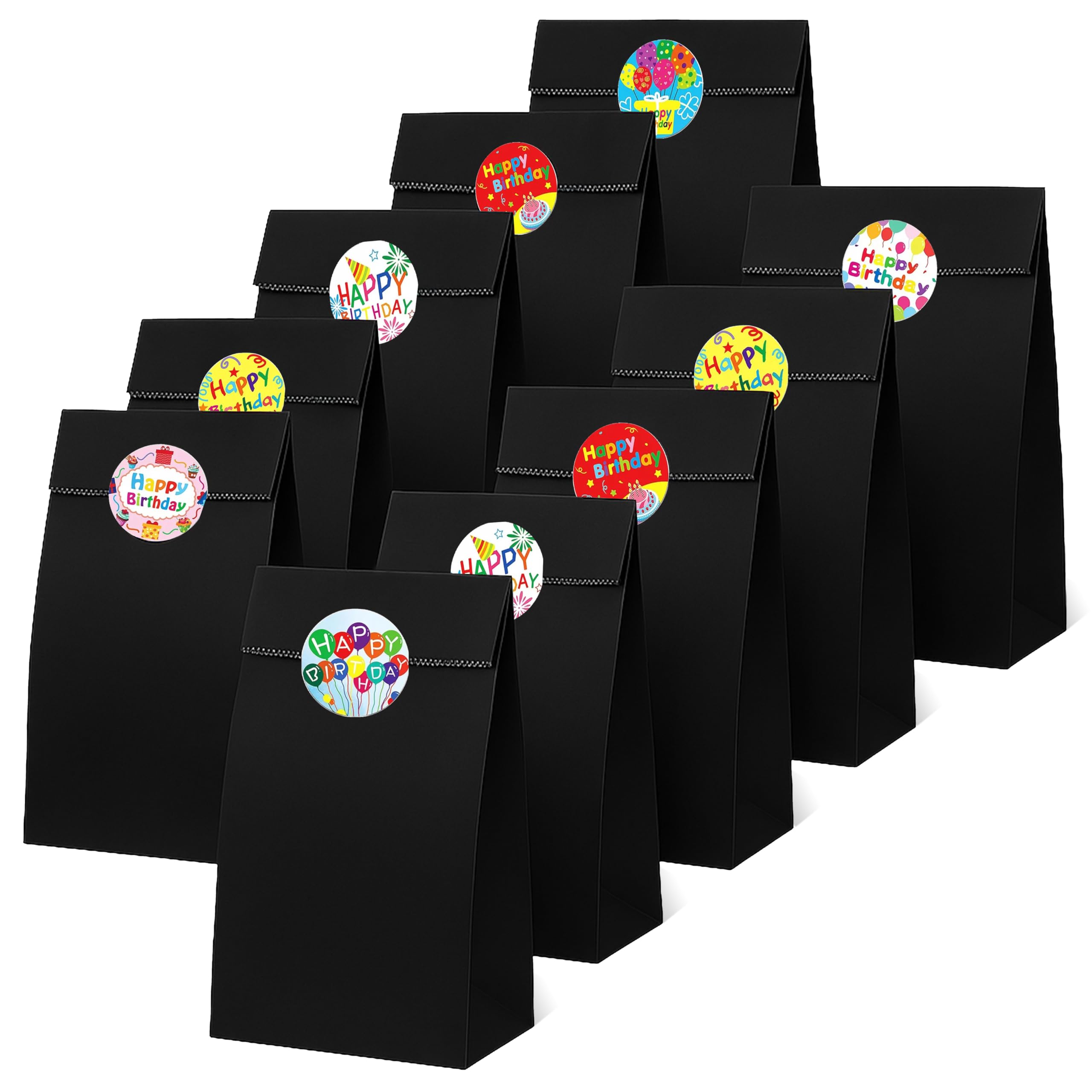 Thepaperbagstore 50 Black Paper Party Bags with Happy Birthday Stickers