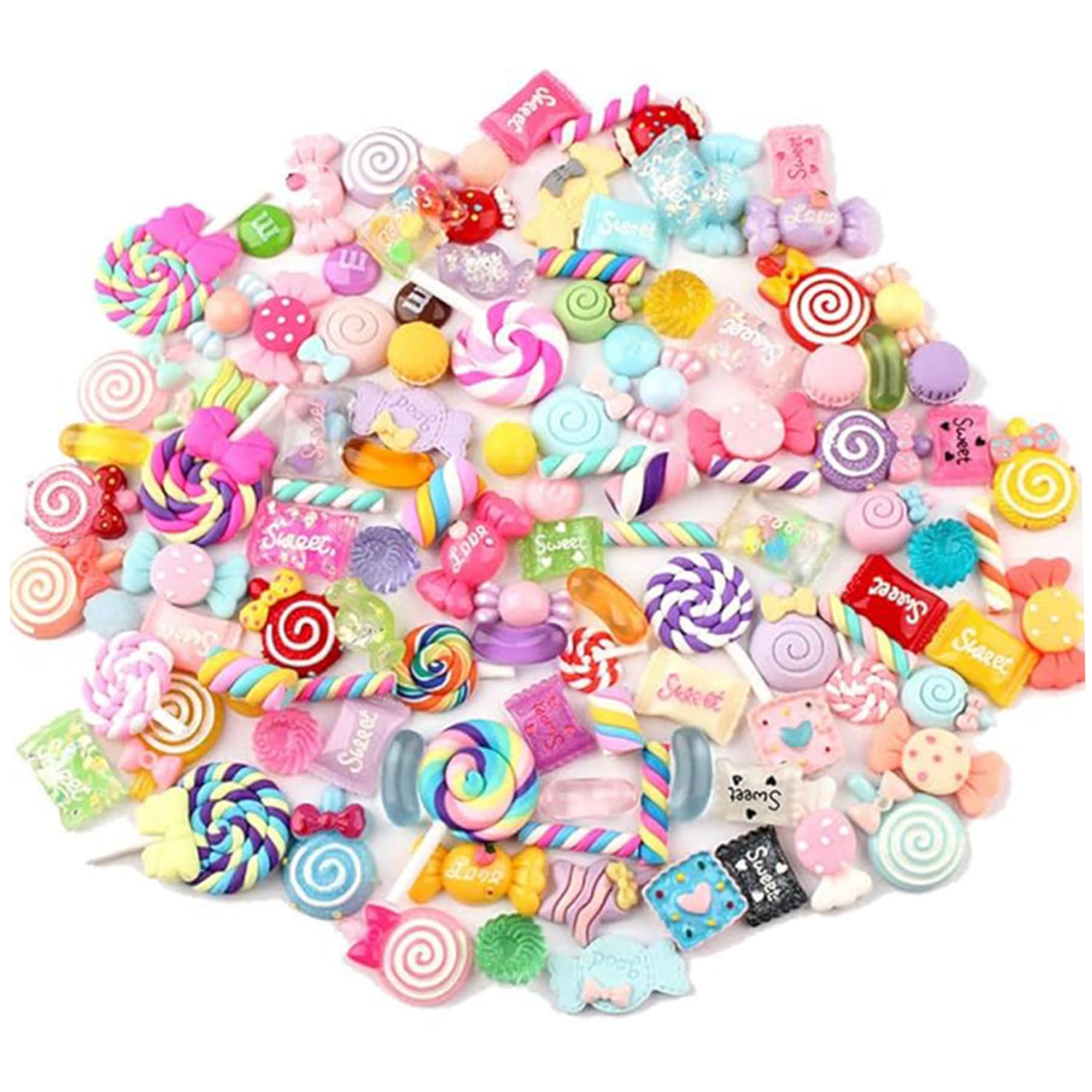 Bonalake Assorted Color 100Pcs Candy, Mixed Candy Sweets Set Cute Resin Flatback Beads Making Supplies For Diy Scrapbooking Crafts, And Shapes Charm Resin Charm