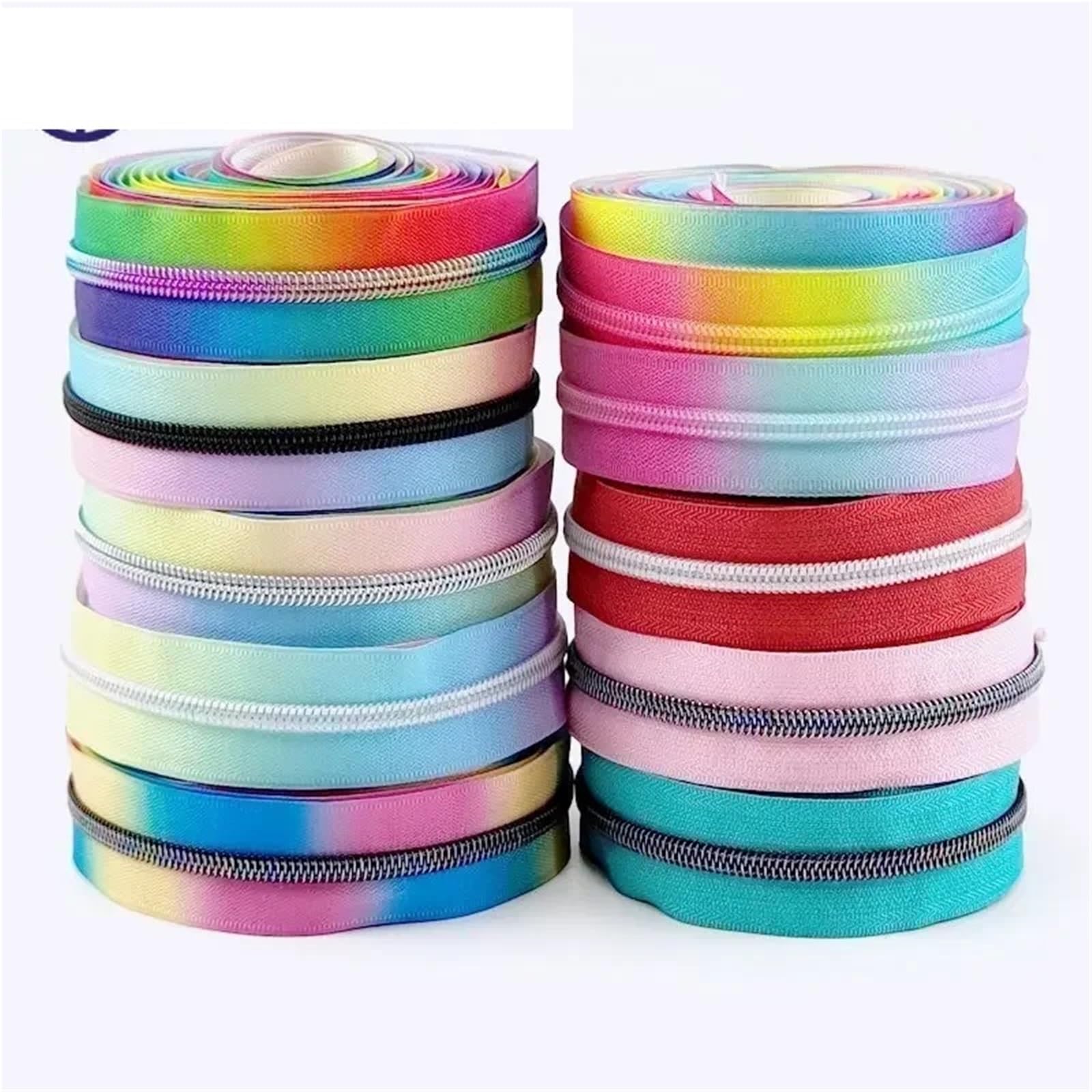 Cremallera bidireccional 2 piezas 2/3/5M 5# cremalleras de nailon impresas decorativas bolsa equipaje cremallera bobina rollo Arco Iris cierres Kit reparación Para bricolaje(M018,5Meters)