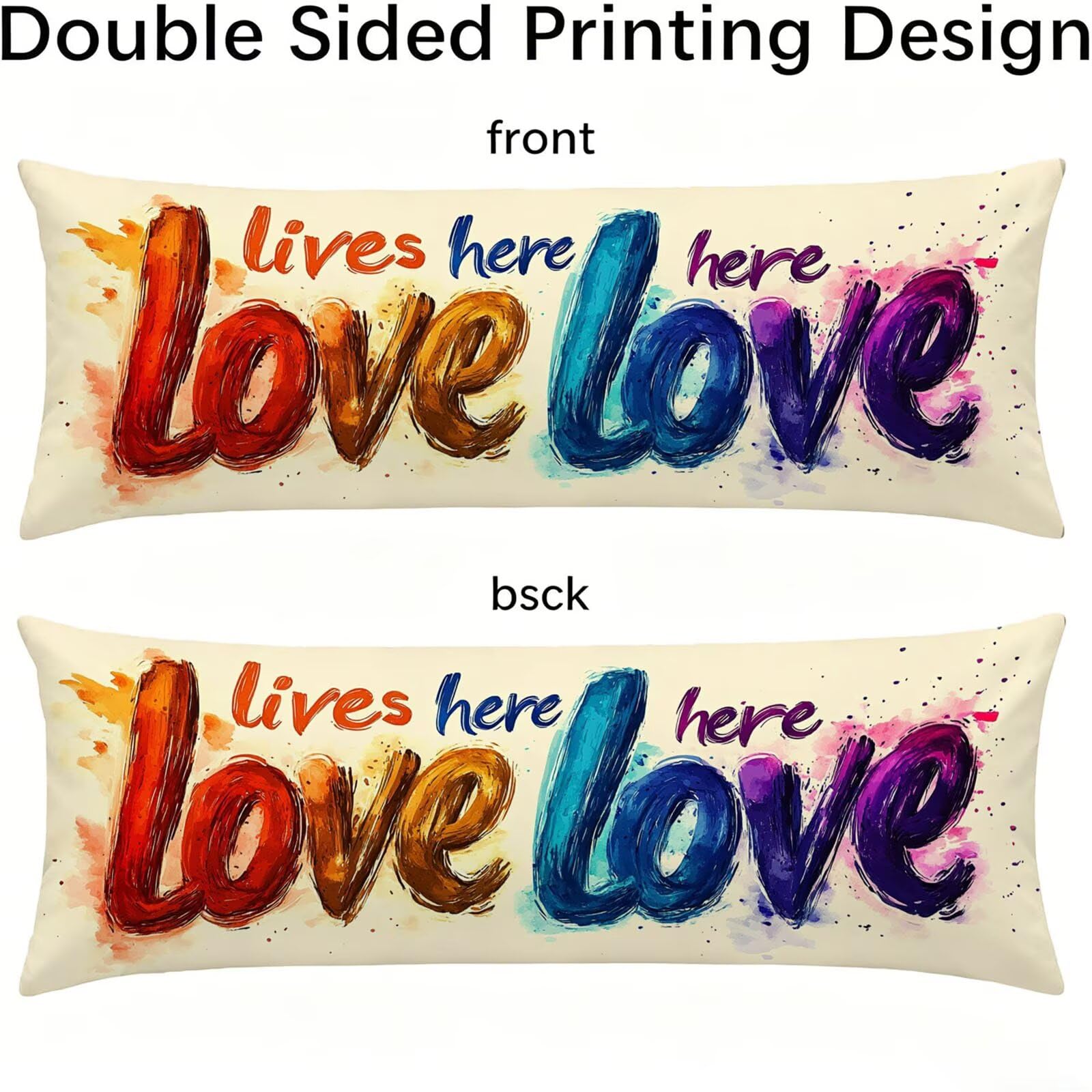 Funda de Almohada 60 x 180 cm Amar Protector Almohada 180 cm con Cremallera Invisible, Lino Durable y Transpirable Pillow Case Largas Beige Impresión a Doble Cara para Cama, Sofá y Dormitorio dg-432