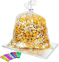TATTI 100 Pack 12x16 Clear Cellophane Bags with 4" Color Twist Ties - Food-Safe Cello Bags for Cookies, Candy, Party Favors