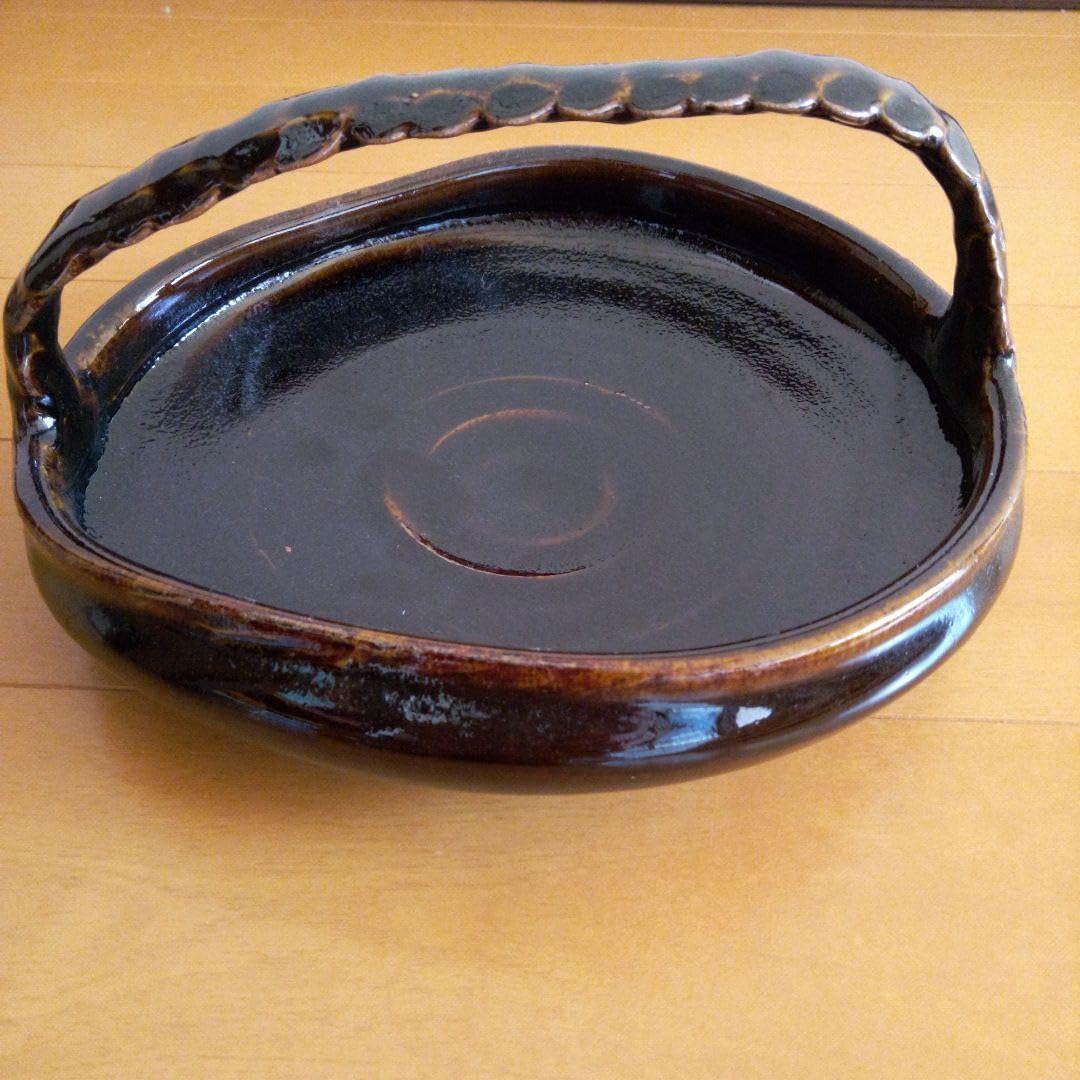 黒い陶器の楕円形器 茶道 茶菓子黒い陶器の楕円形器 茶道 茶菓子