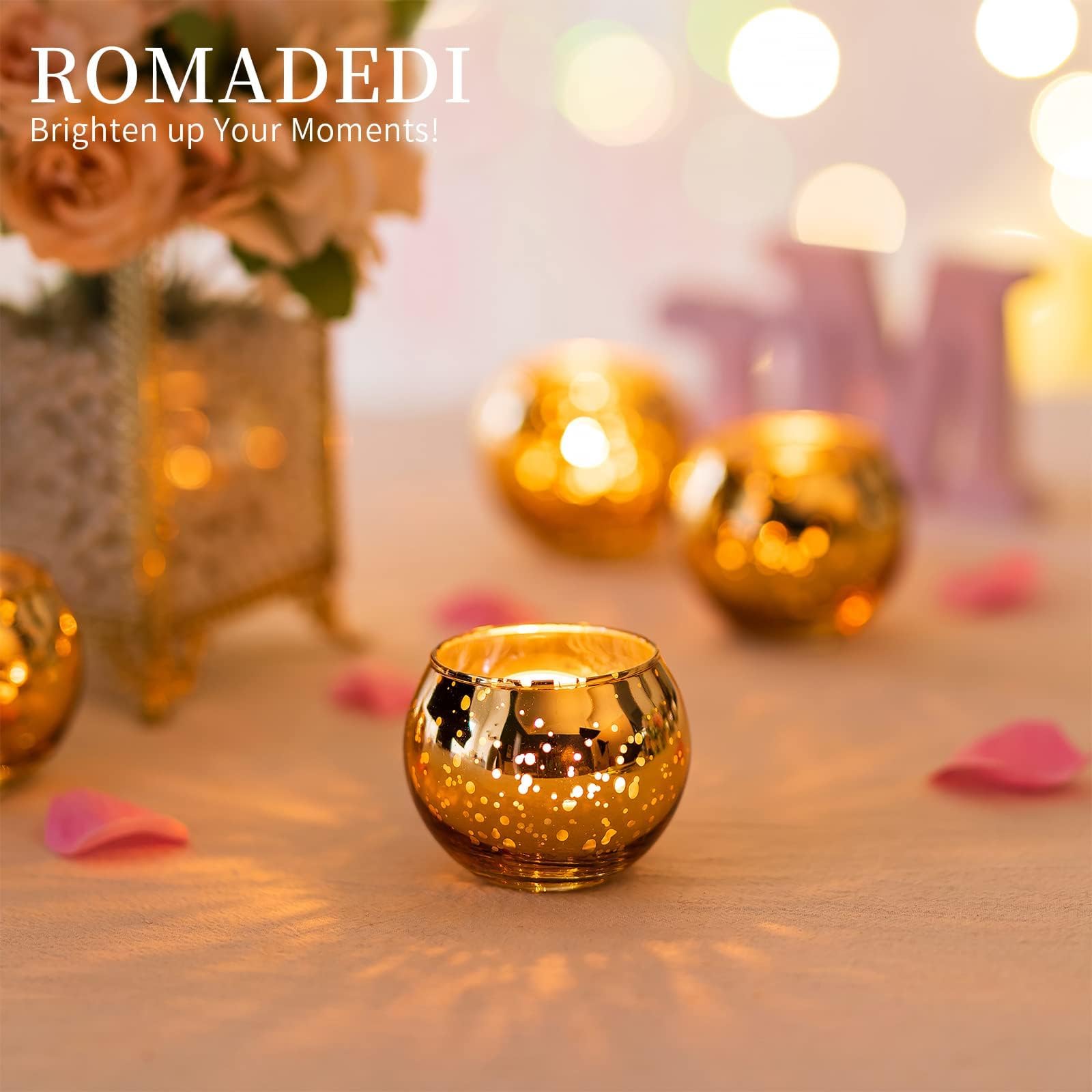 Photophore Bougeoir Géométrique Doré Romadedi - Lot De 6 Pour Mariage, Anniversaire Ou Décoration Maison