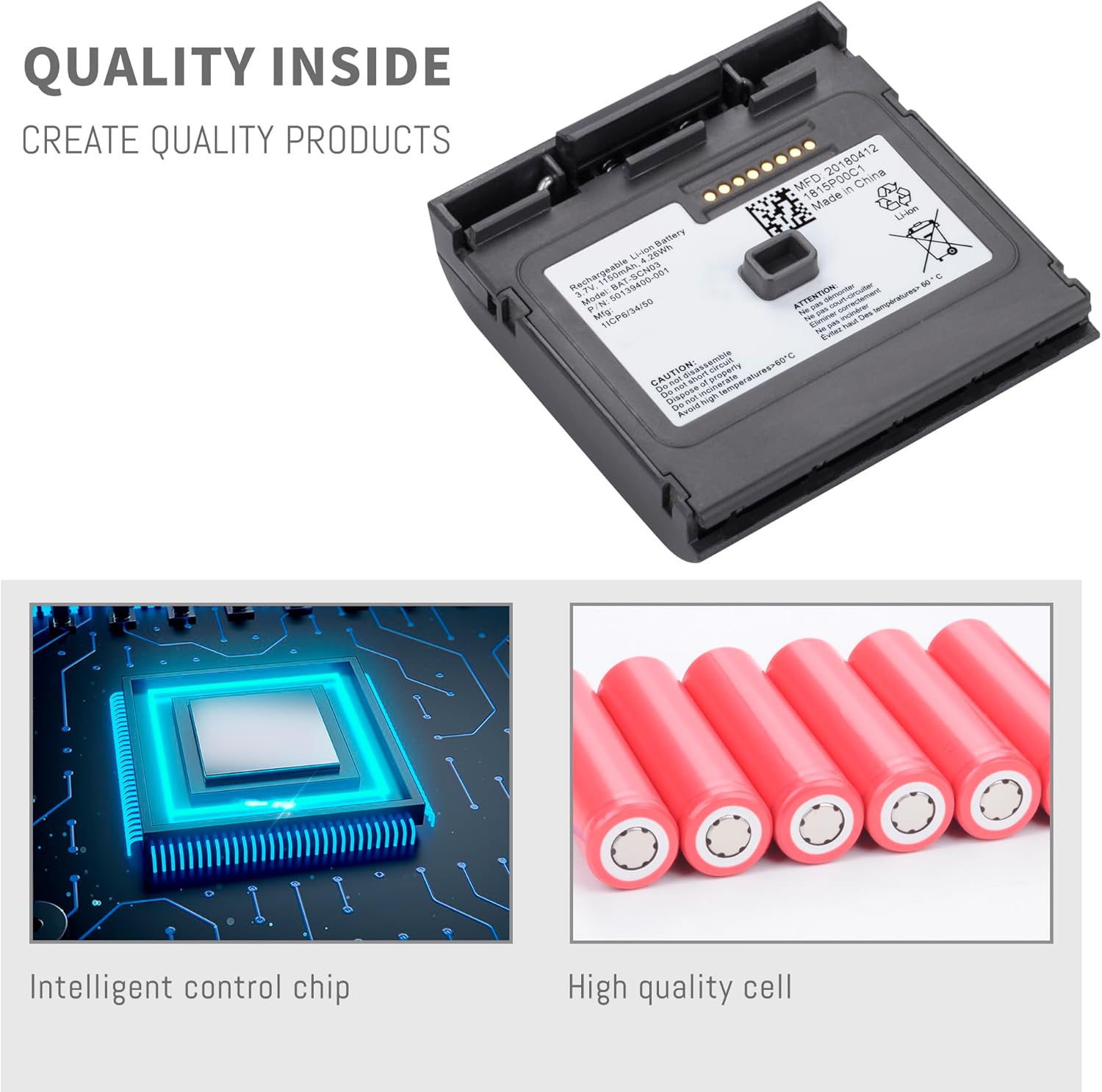 BAT-SCN03 Digital Barcode Scanner Battery Replacement for Honeywell 8680i 8680i Smart Wearable Scanner Lithium Ion Battery PN BAT-SCN02 BAT-SCN02A 50137491-001 1ICP10/34/50 3.7V 1150mAh/4.26Wh