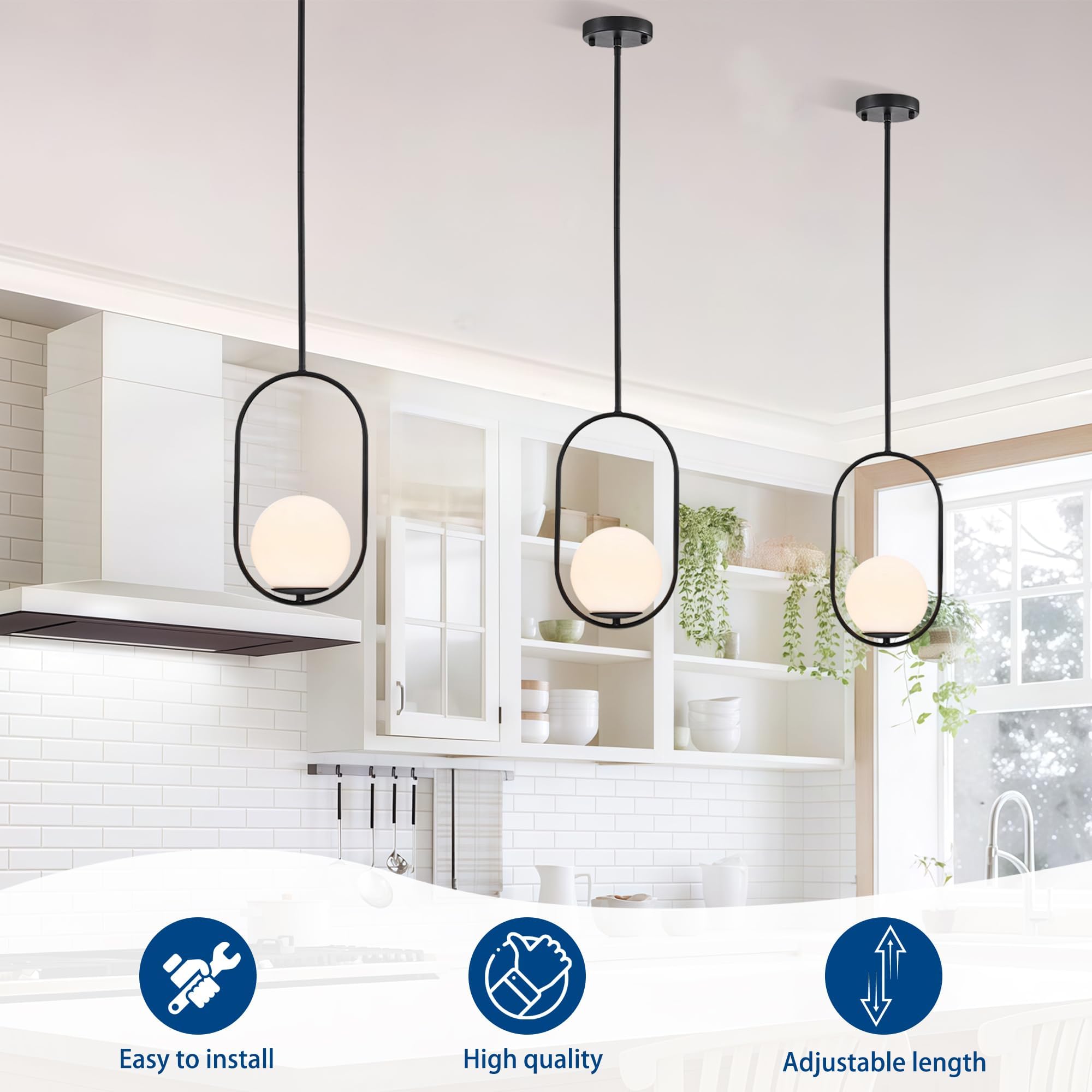 Alighting Pendelleuchte Schwarz mit Milchglas Kugel Ø15 cm | Höhenverstellbare Hängelampe Modern, E14 Glas Pendellampe für Esstisch, Küche, Schlafzimmer, ohne Leuchtmittel